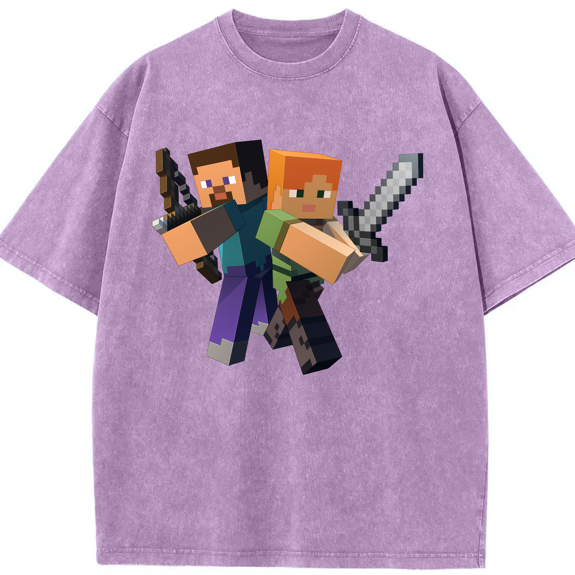 （画像用） マインクラフト ブロックの世界 Minecraft MC Block world 綿100% ヴィンテージ風 半袖Tシャツ（フロントプリント）