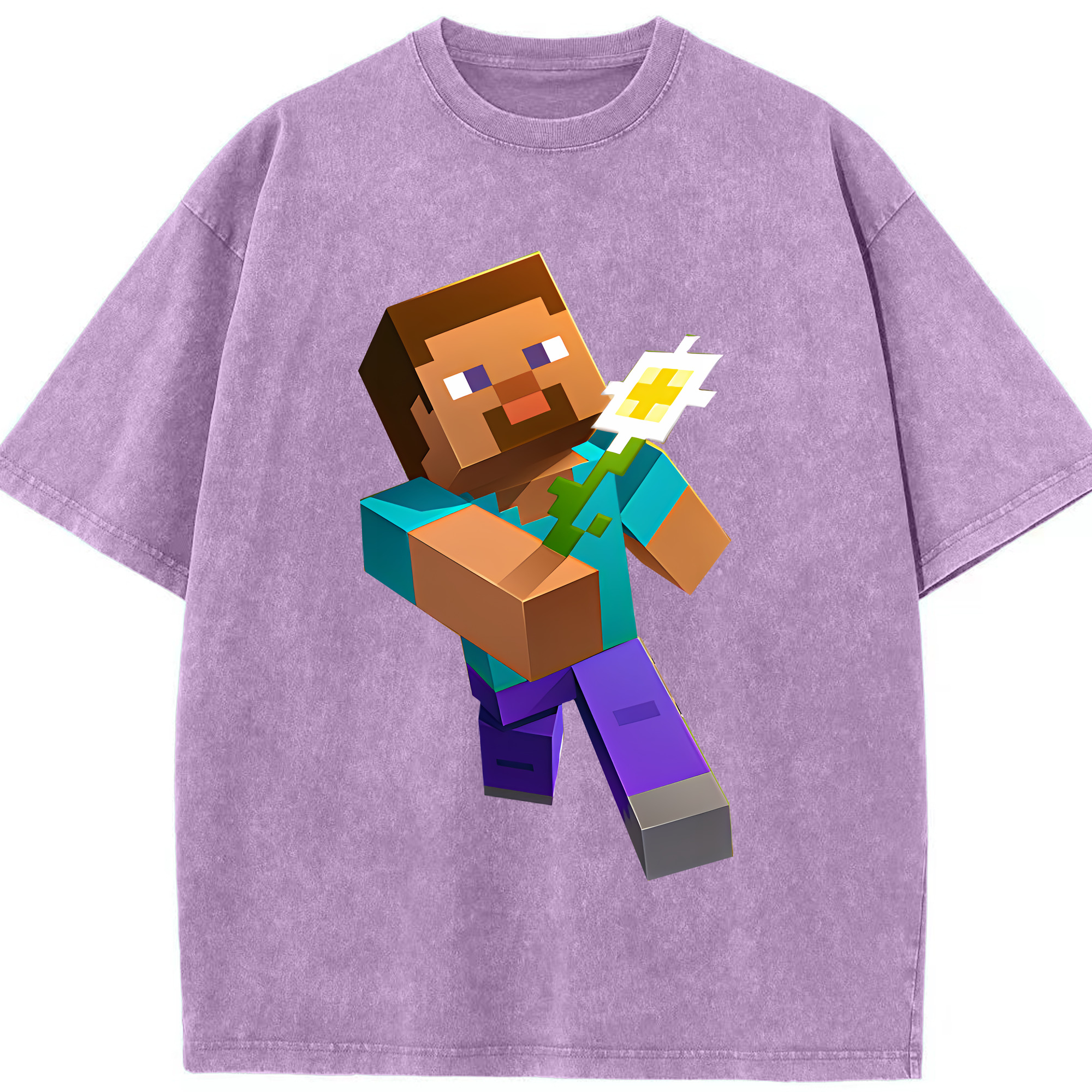 （画像用） マインクラフト ブロックの世界 Minecraft MC Block world 綿100% ヴィンテージ風 半袖Tシャツ（フロントプリント）