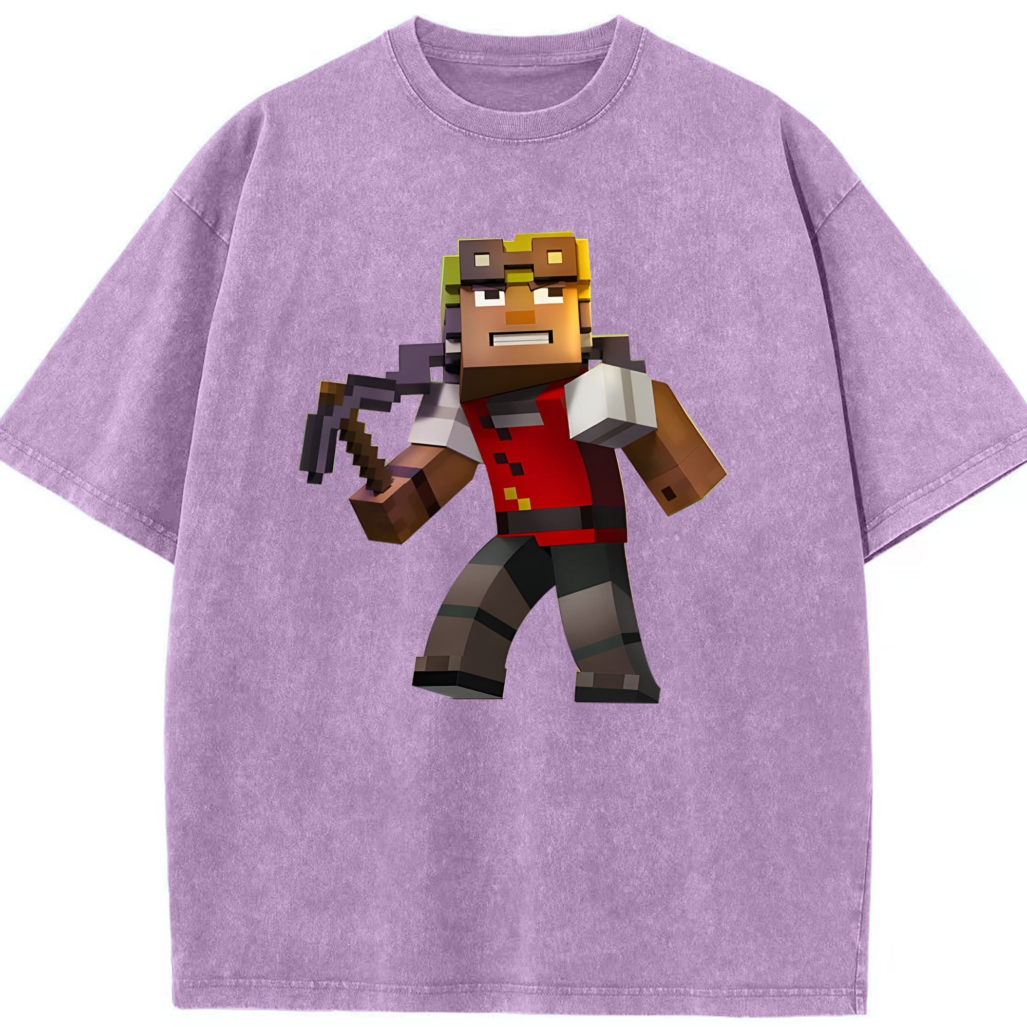 （画像用） マインクラフト ブロックの世界 Minecraft MC Block world 綿100% ヴィンテージ風 半袖Tシャツ（フロントプリント）