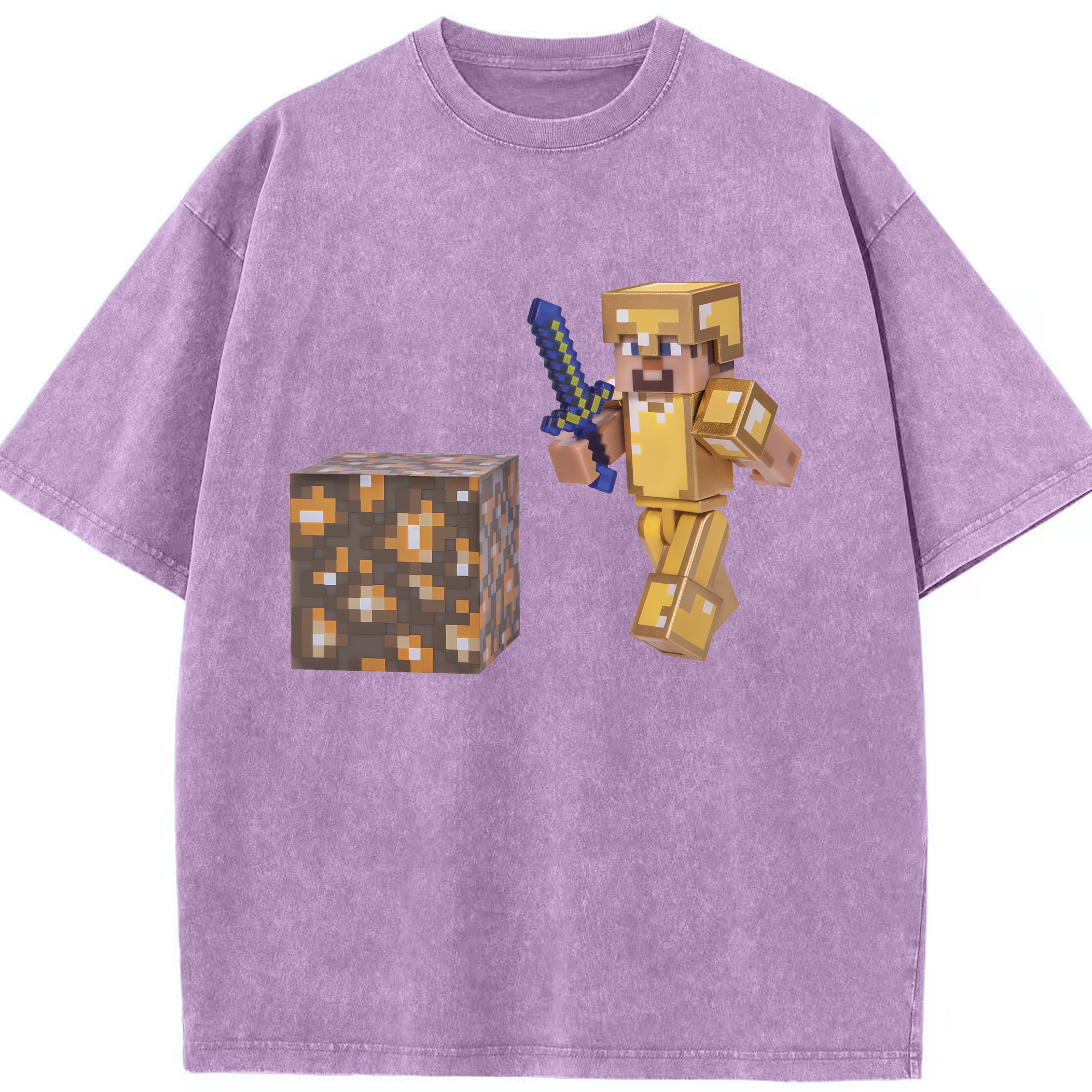 （画像用） マインクラフト ブロックの世界 Minecraft MC Block world 綿100% ヴィンテージ風 半袖Tシャツ（フロントプリント）