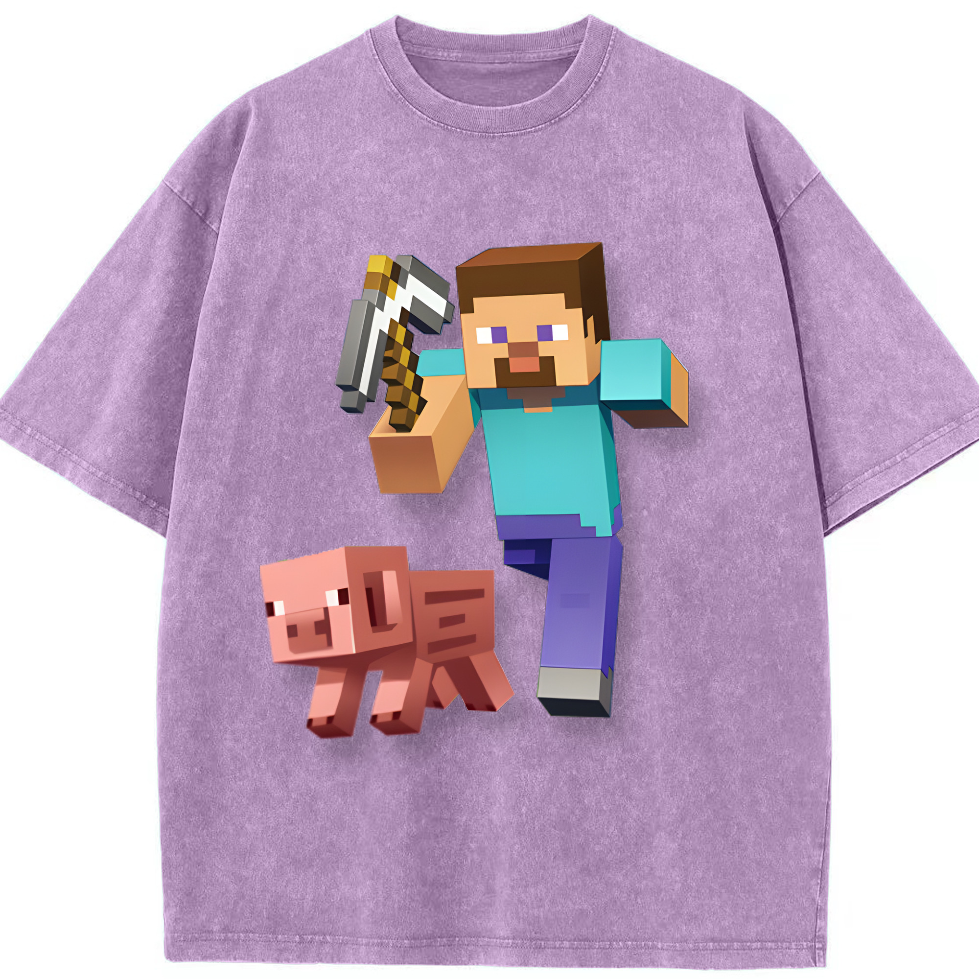（画像用） マインクラフト ブロックの世界 Minecraft MC Block world 綿100% ヴィンテージ風 半袖Tシャツ（フロントプリント）