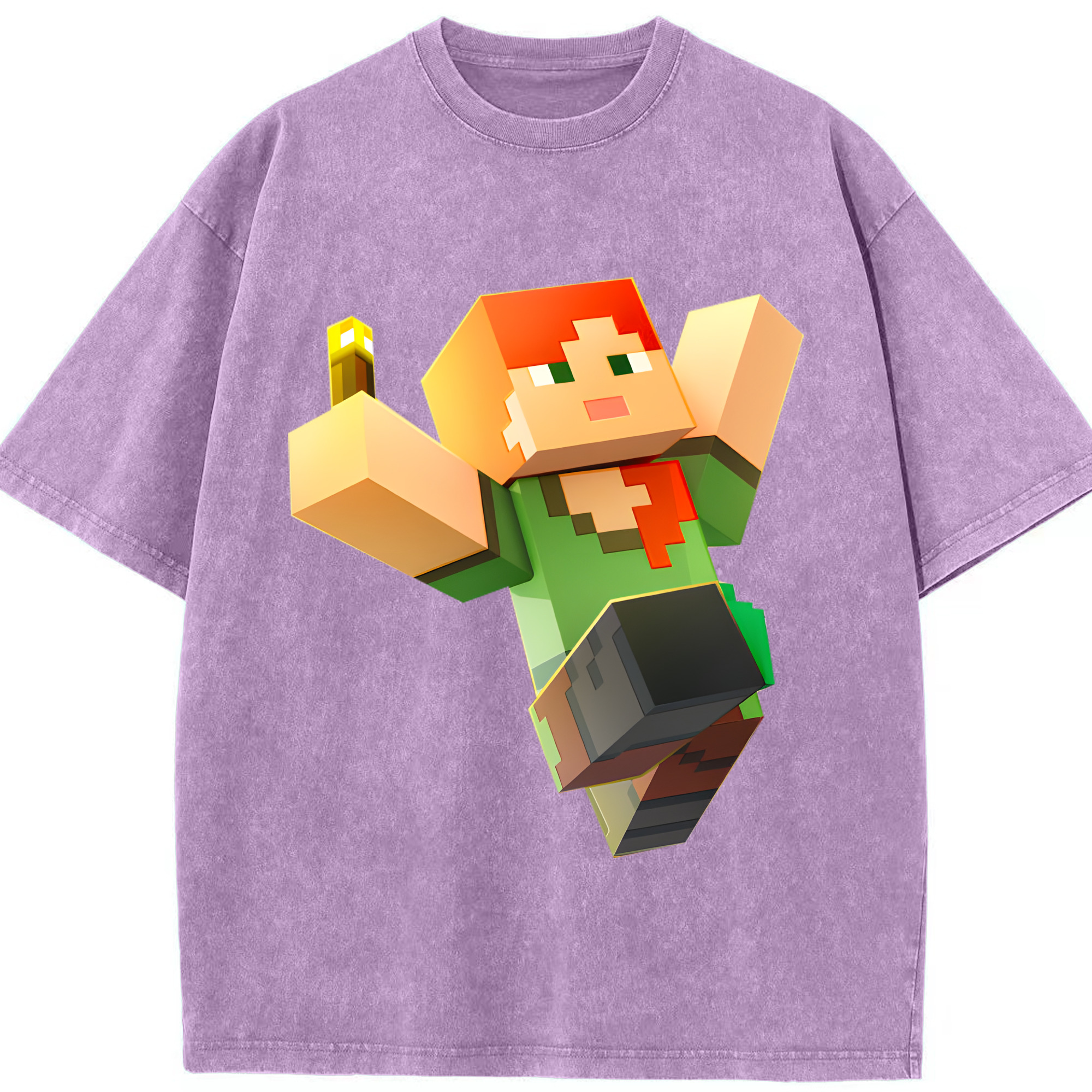 （画像用） マインクラフト ブロックの世界 Minecraft MC Block world 綿100% ヴィンテージ風 半袖Tシャツ（フロントプリント）