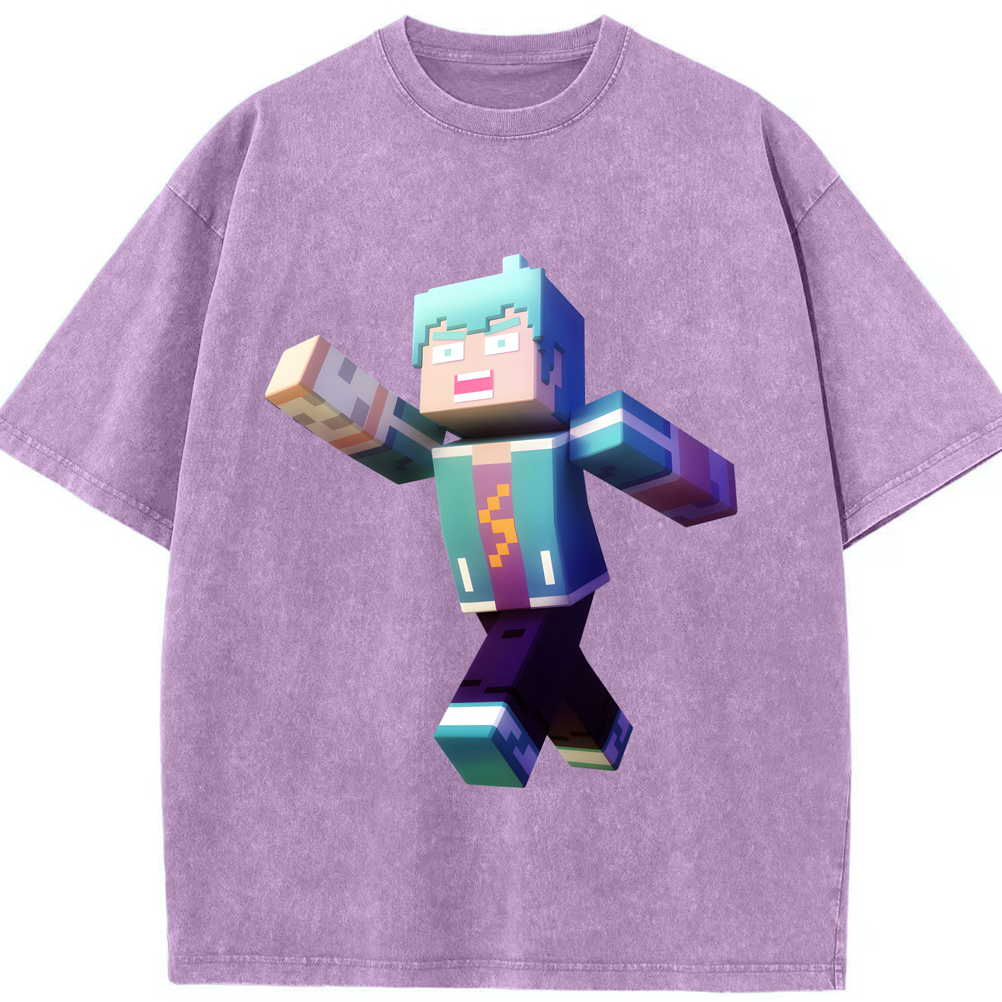 （画像用） マインクラフト ブロックの世界 Minecraft MC Block world 綿100% ヴィンテージ風 半袖Tシャツ（フロントプリント）