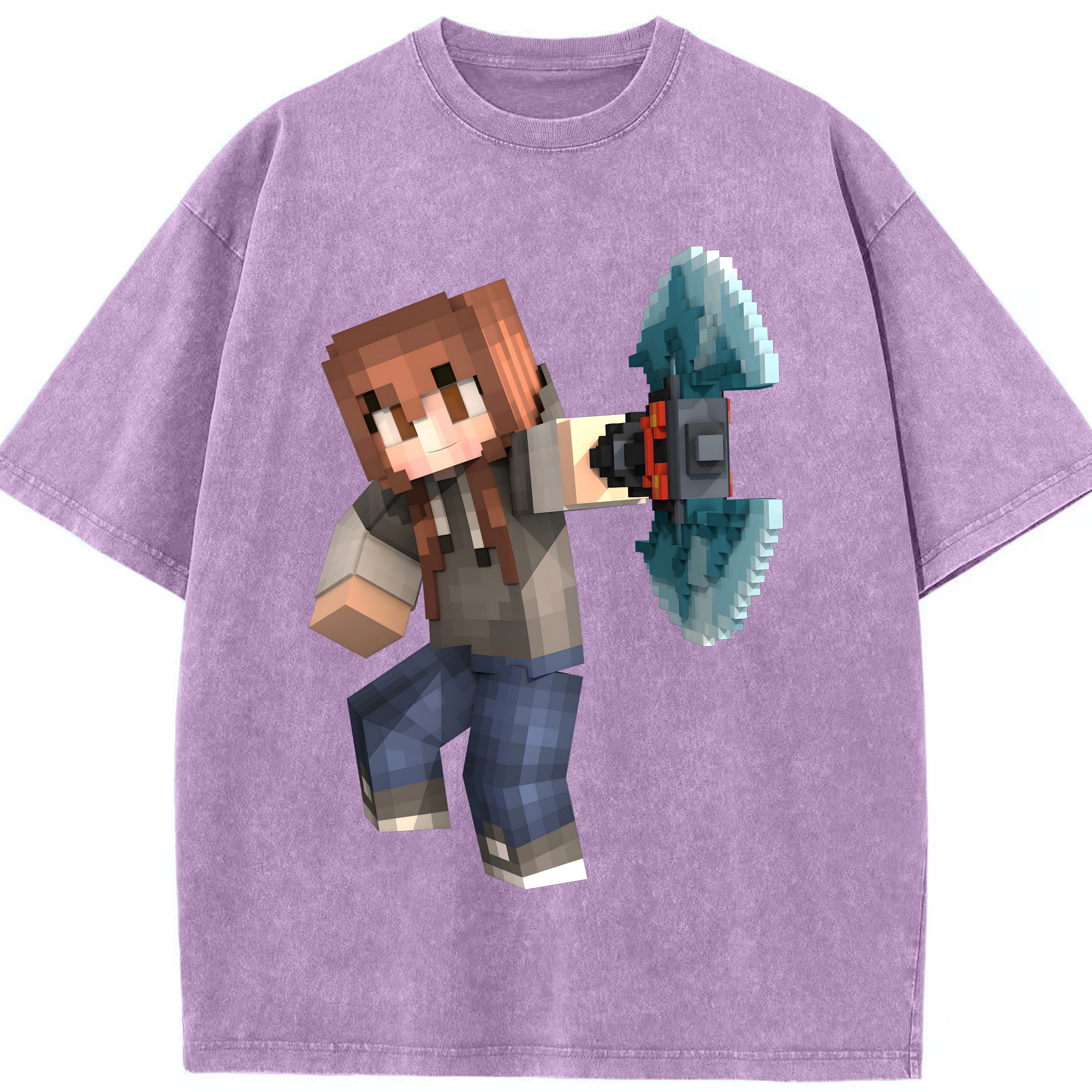（画像用） マインクラフト ブロックの世界 Minecraft MC Block world 綿100% ヴィンテージ風 半袖Tシャツ（フロントプリント）
