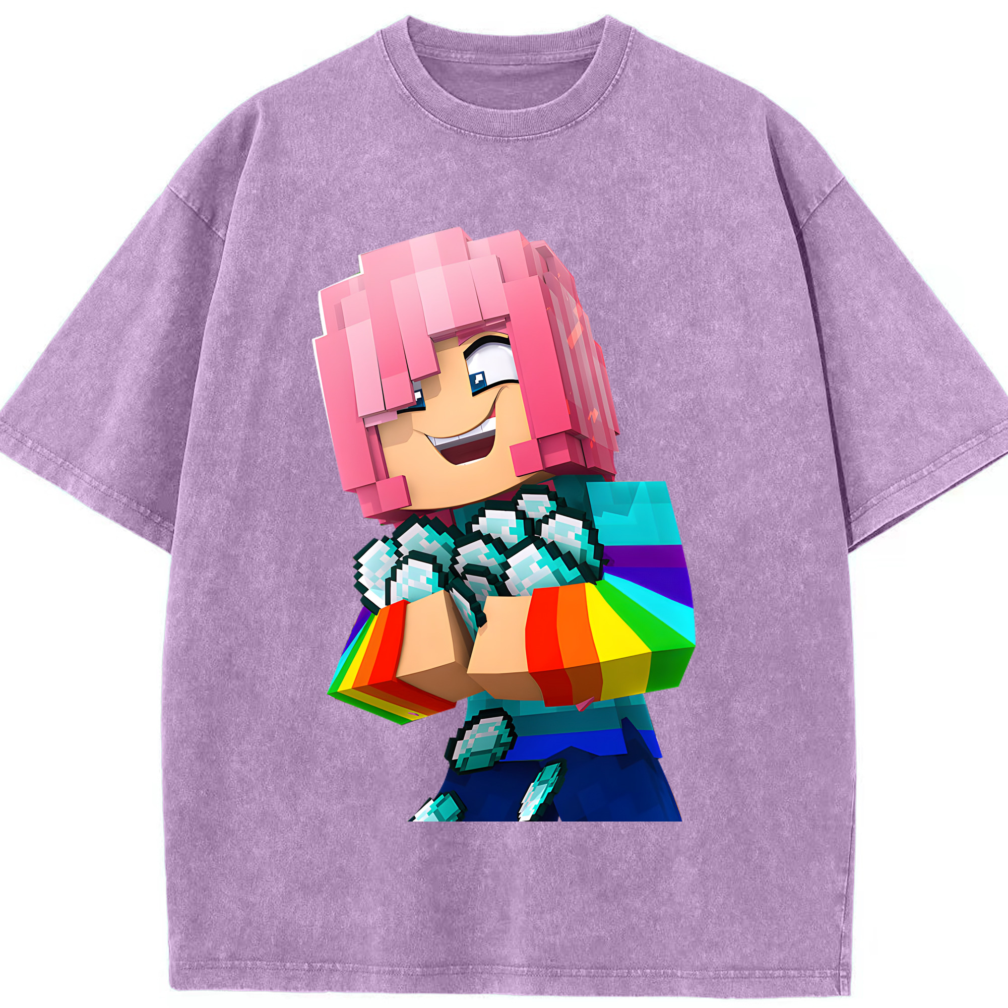 （画像用） マインクラフト ブロックの世界 Minecraft MC Block world 綿100% ヴィンテージ風 半袖Tシャツ（フロントプリント）