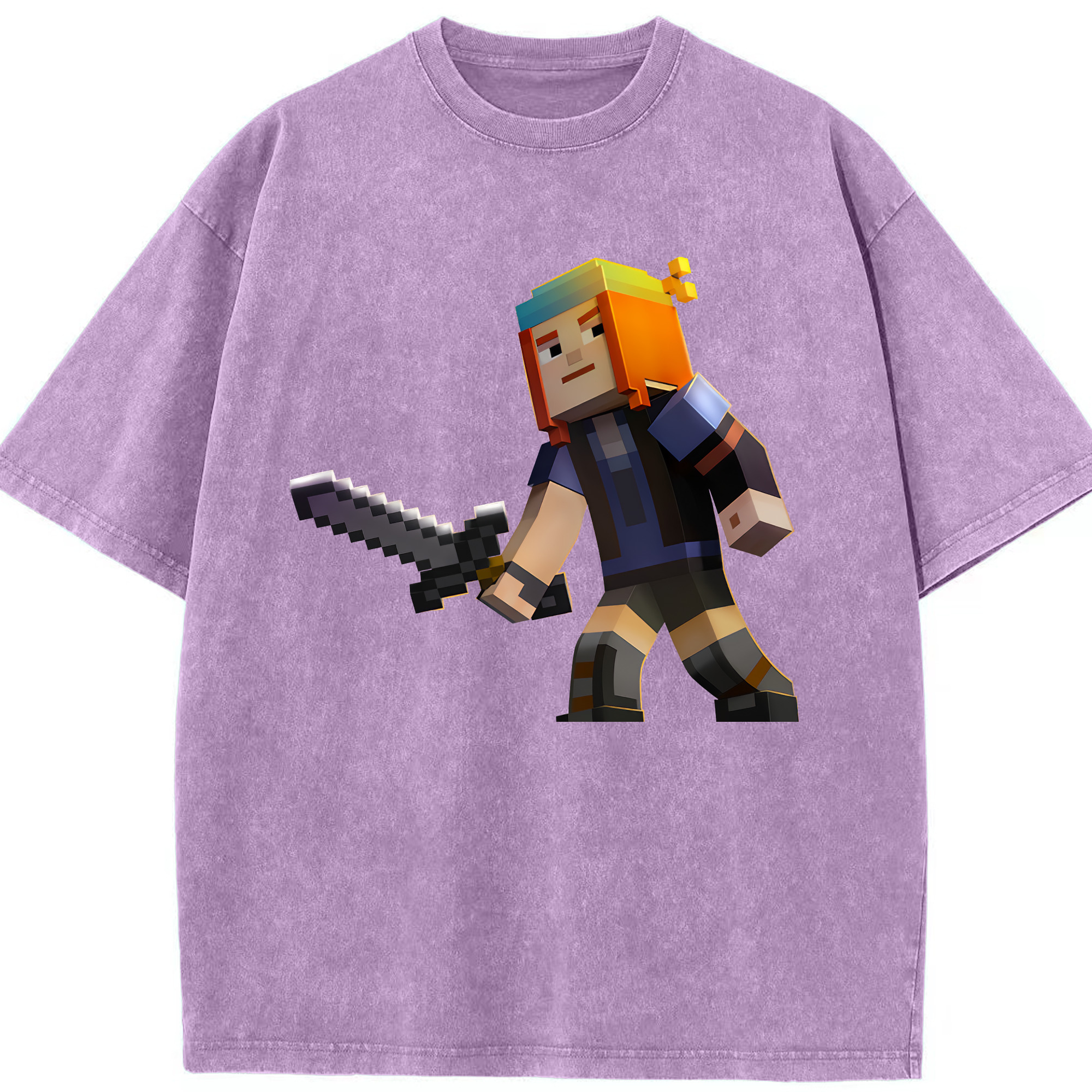 （画像用） マインクラフト ブロックの世界 Minecraft MC Block world 綿100% ヴィンテージ風 半袖Tシャツ（フロントプリント）