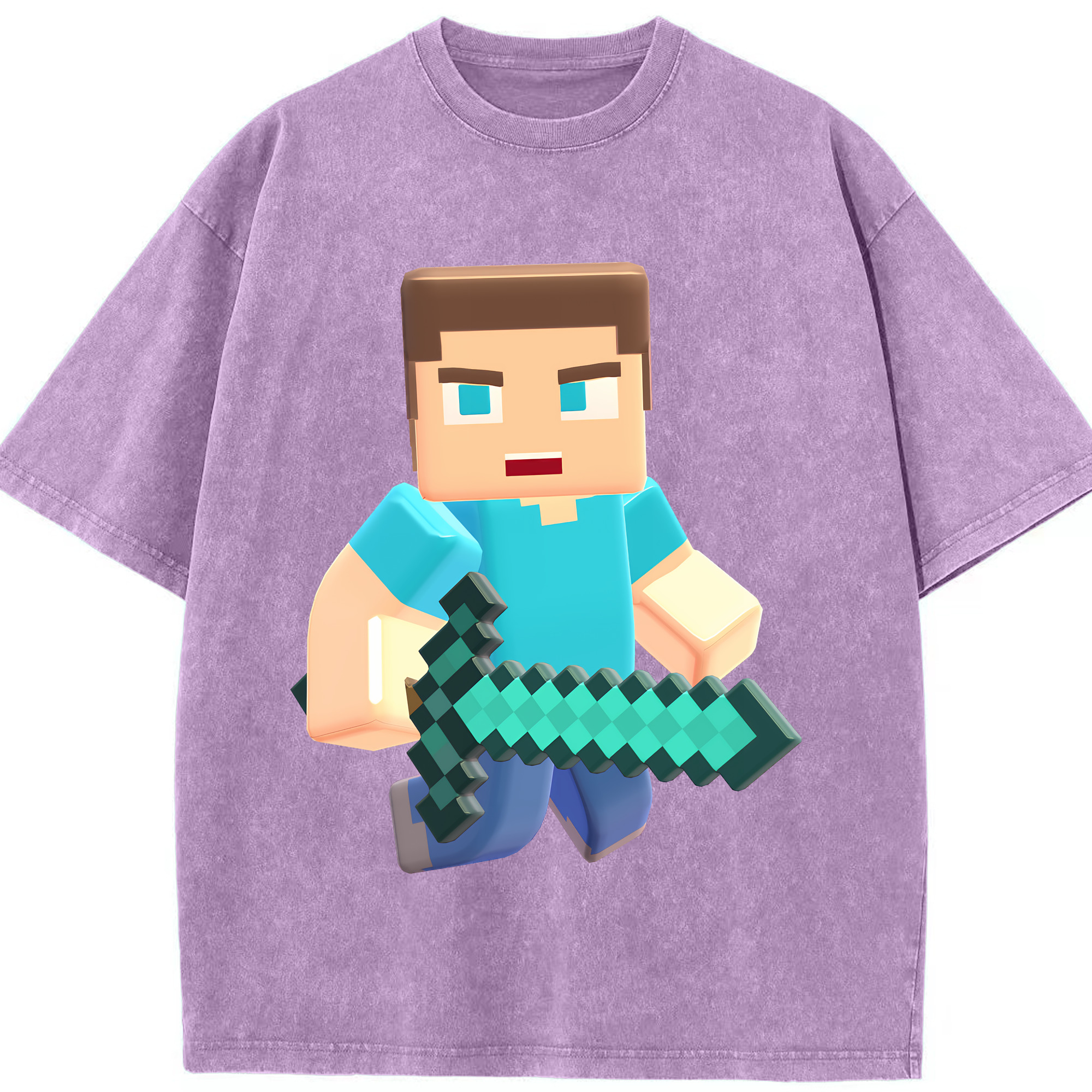 （画像用） マインクラフト ブロックの世界 Minecraft MC Block world 綿100% ヴィンテージ風 半袖Tシャツ（フロントプリント）