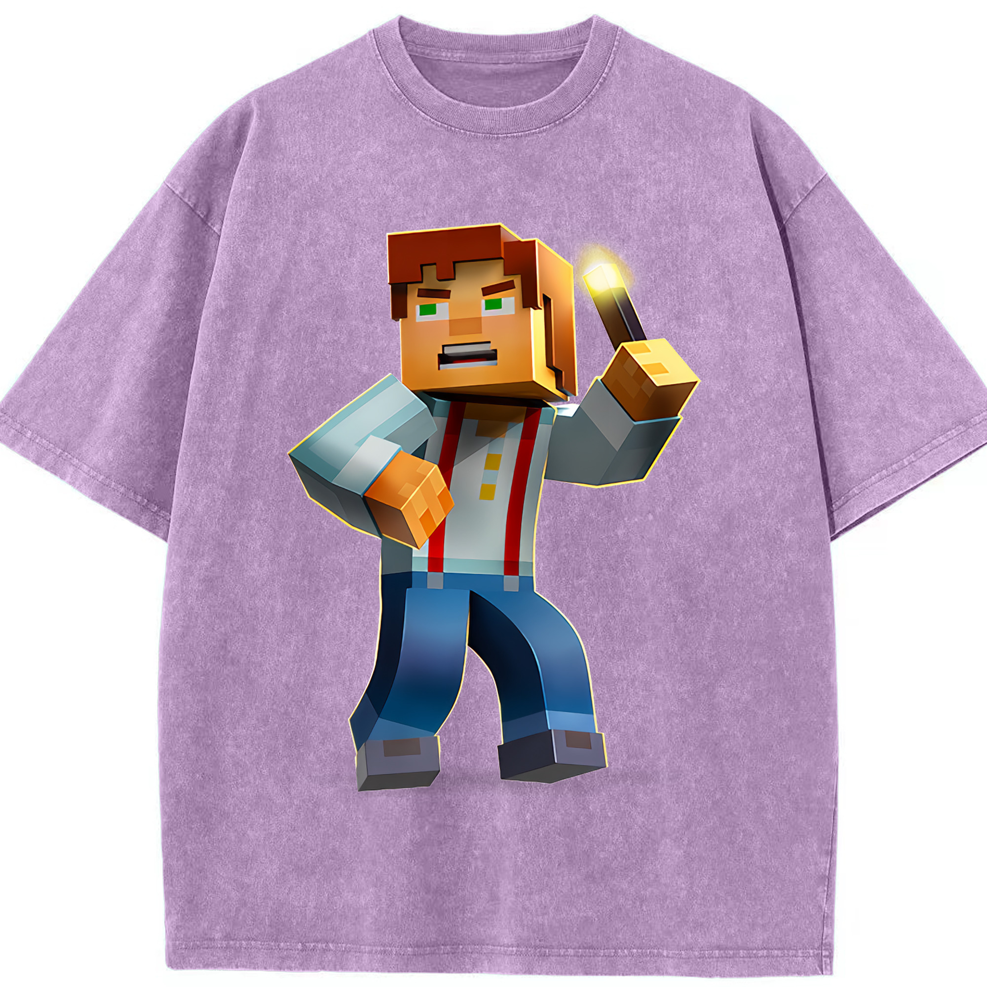 （画像用） マインクラフト ブロックの世界 Minecraft MC Block world 綿100% ヴィンテージ風 半袖Tシャツ（フロントプリント）