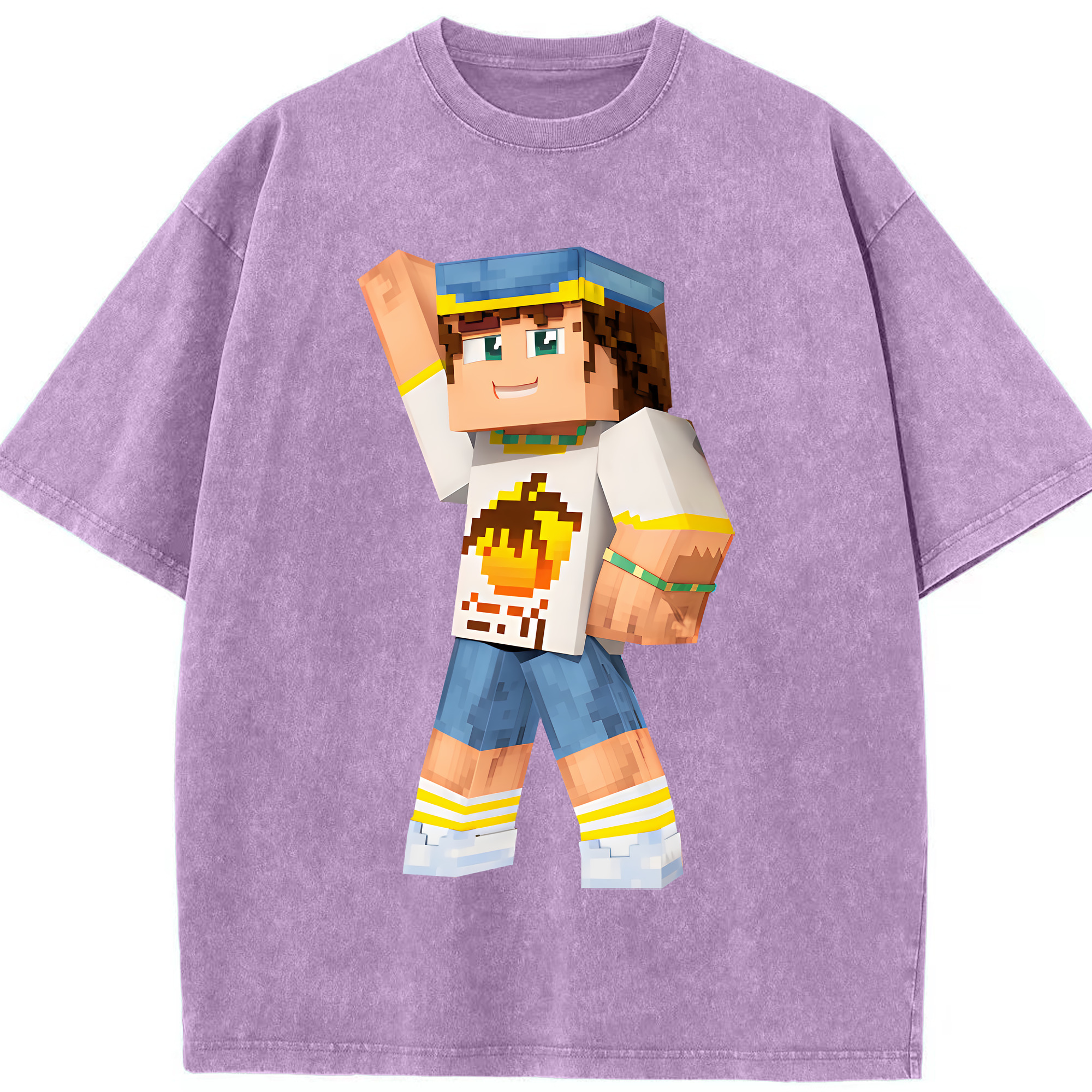 （画像用） マインクラフト ブロックの世界 Minecraft MC Block world 綿100% ヴィンテージ風 半袖Tシャツ（フロントプリント）