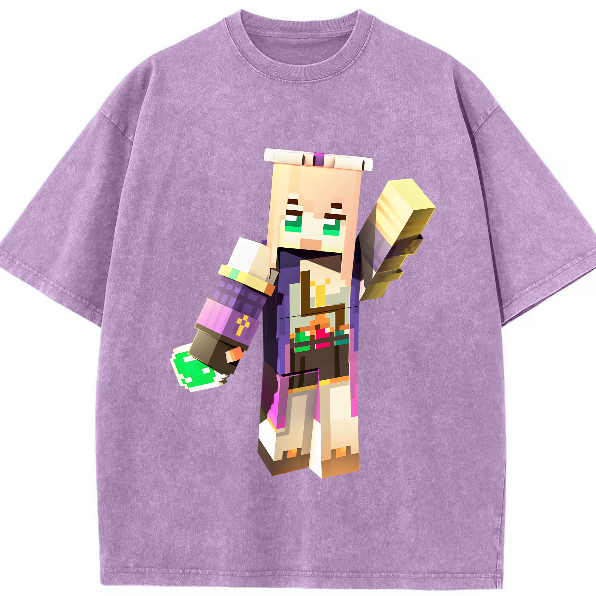 （画像用） マインクラフト ブロックの世界 Minecraft MC Block world 綿100% ヴィンテージ風 半袖Tシャツ（フロントプリント）