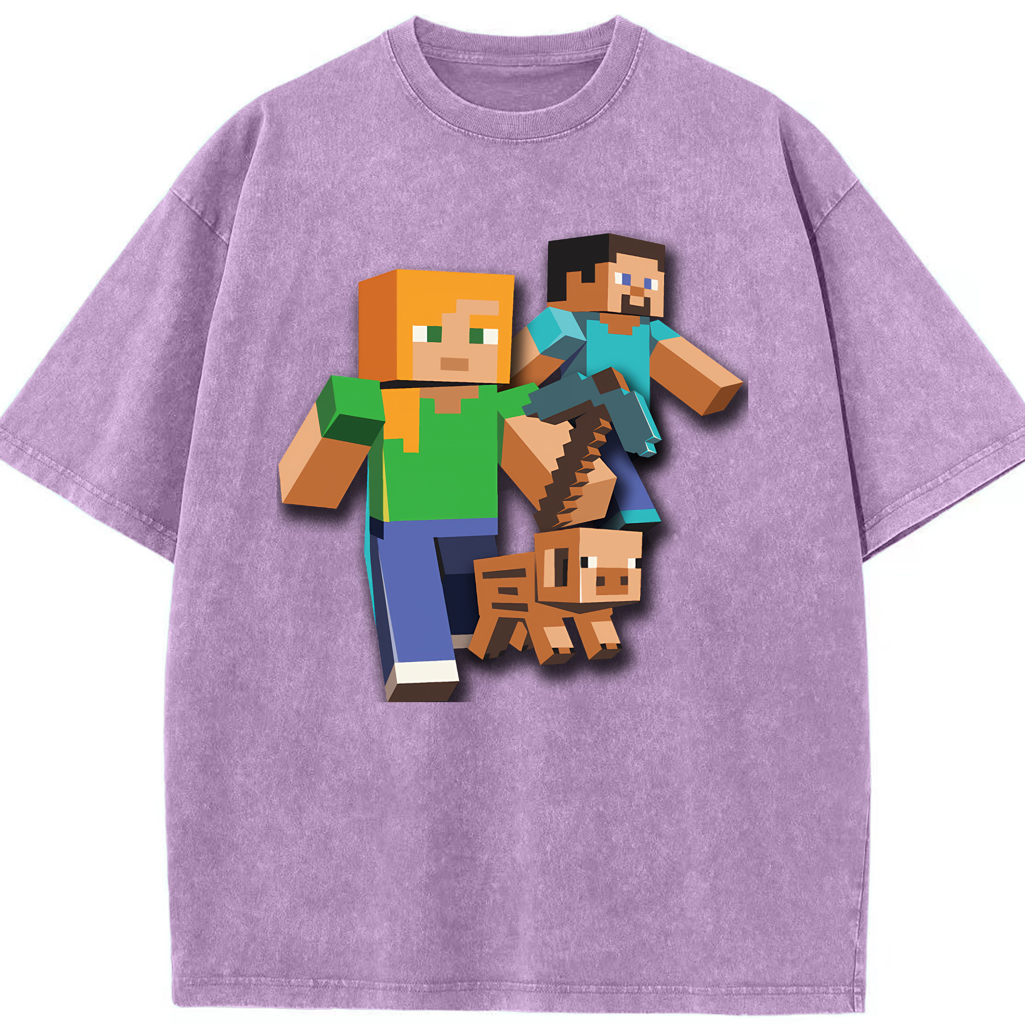 （画像用） マインクラフト ブロックの世界 Minecraft MC Block world 綿100% ヴィンテージ風 半袖Tシャツ（フロントプリント）