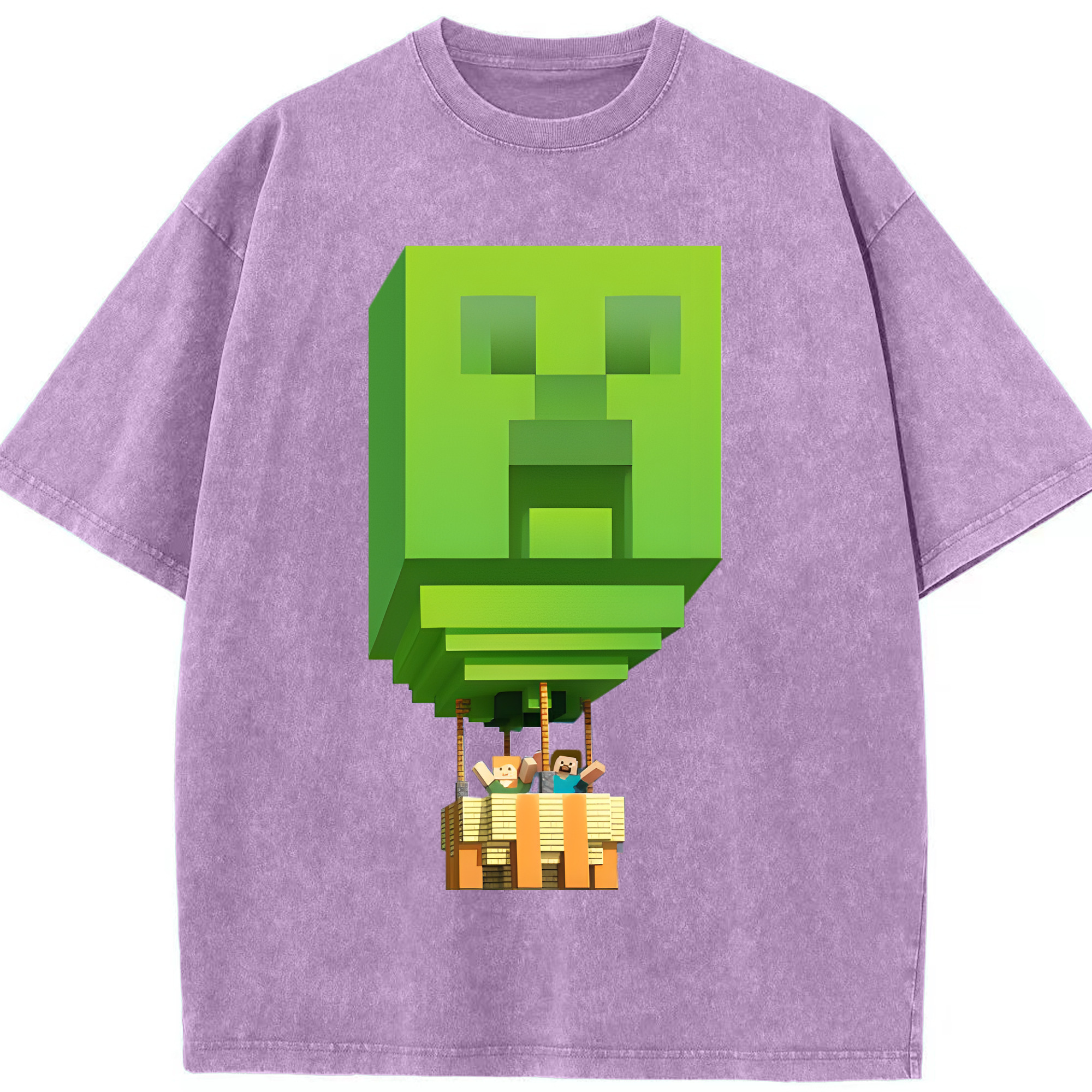 （画像用） マインクラフト ブロックの世界 Minecraft MC Block world 綿100% ヴィンテージ風 半袖Tシャツ（フロントプリント）