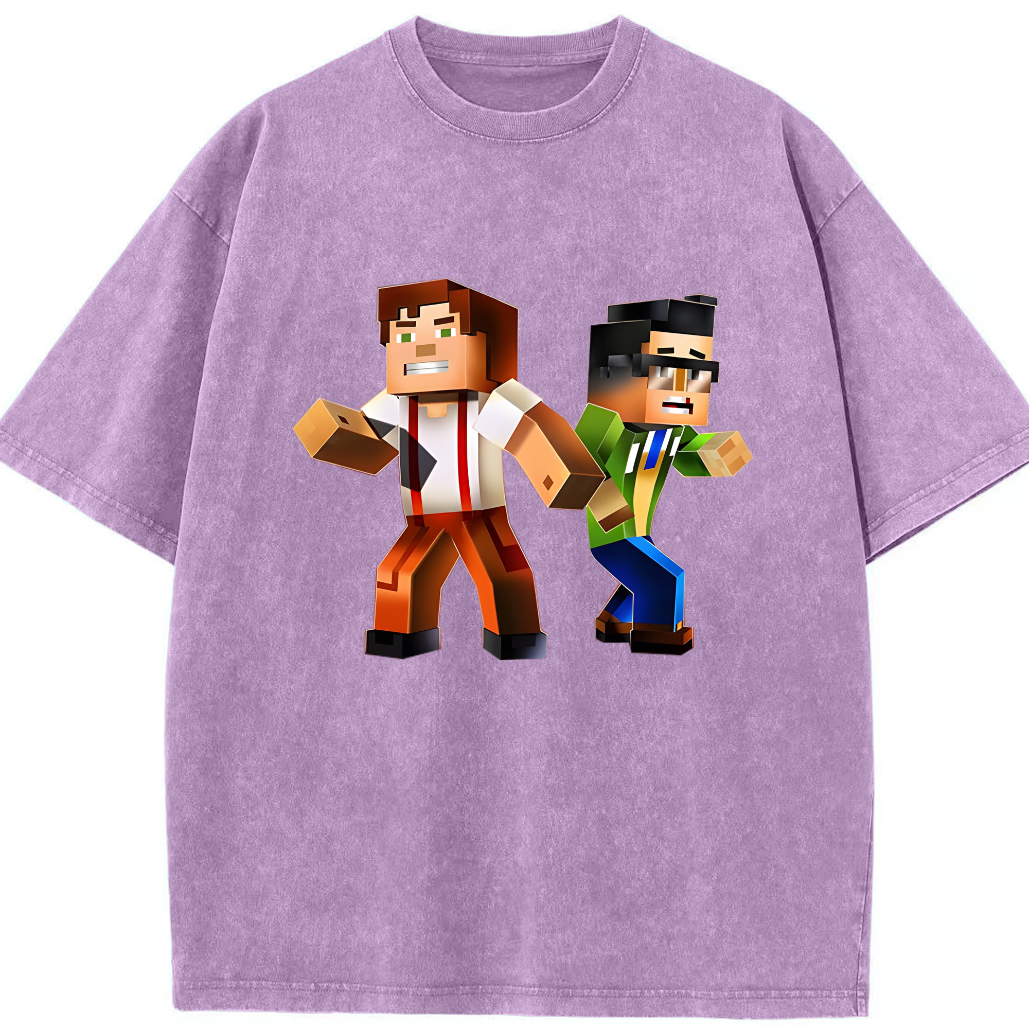 （画像用） マインクラフト ブロックの世界 Minecraft MC Block world 綿100% ヴィンテージ風 半袖Tシャツ（フロントプリント）