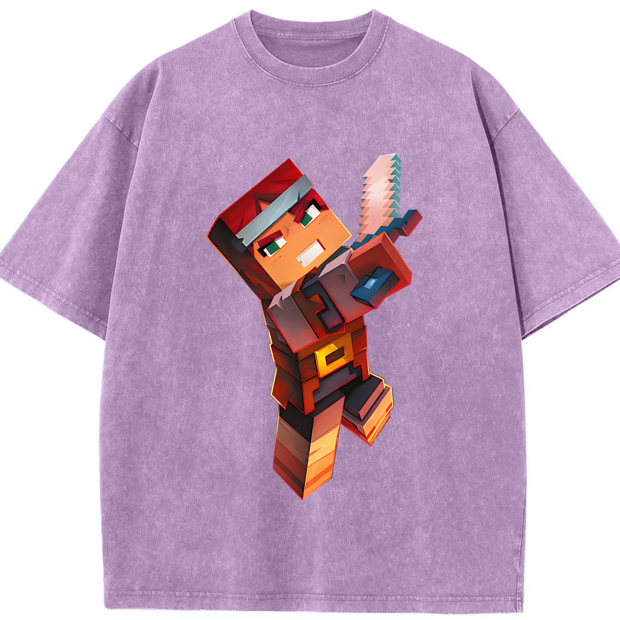 （画像用） マインクラフト ブロックの世界 Minecraft MC Block world 綿100% ヴィンテージ風 半袖Tシャツ（フロントプリント）