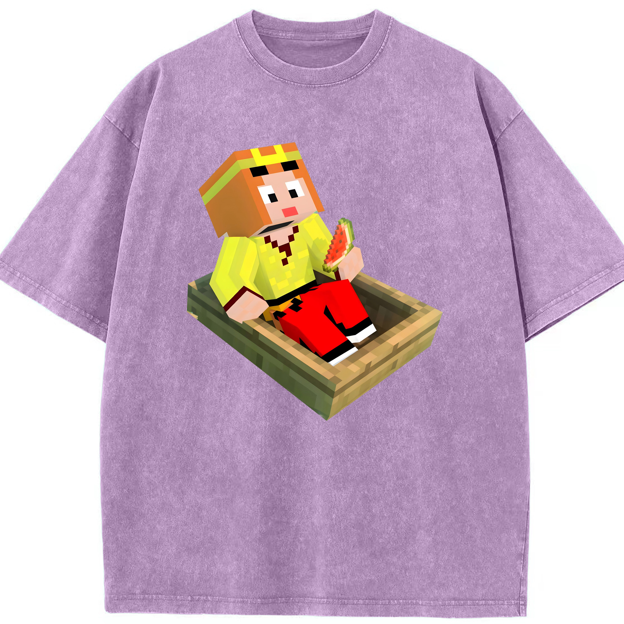 （画像用） マインクラフト ブロックの世界 Minecraft MC Block world 綿100% ヴィンテージ風 半袖Tシャツ（フロントプリント）