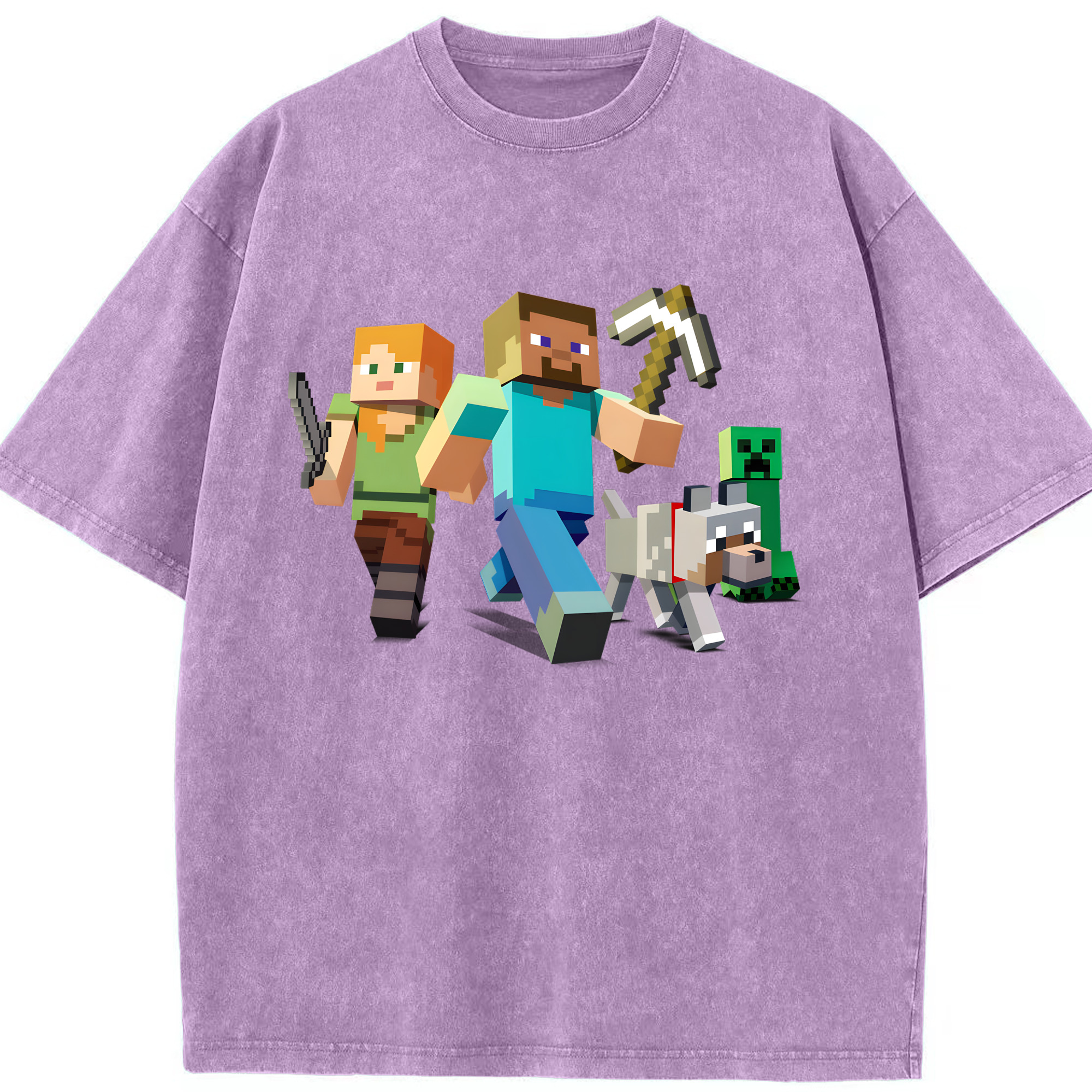 （画像用） マインクラフト ブロックの世界 Minecraft MC Block world 綿100% ヴィンテージ風 半袖Tシャツ（フロントプリント）