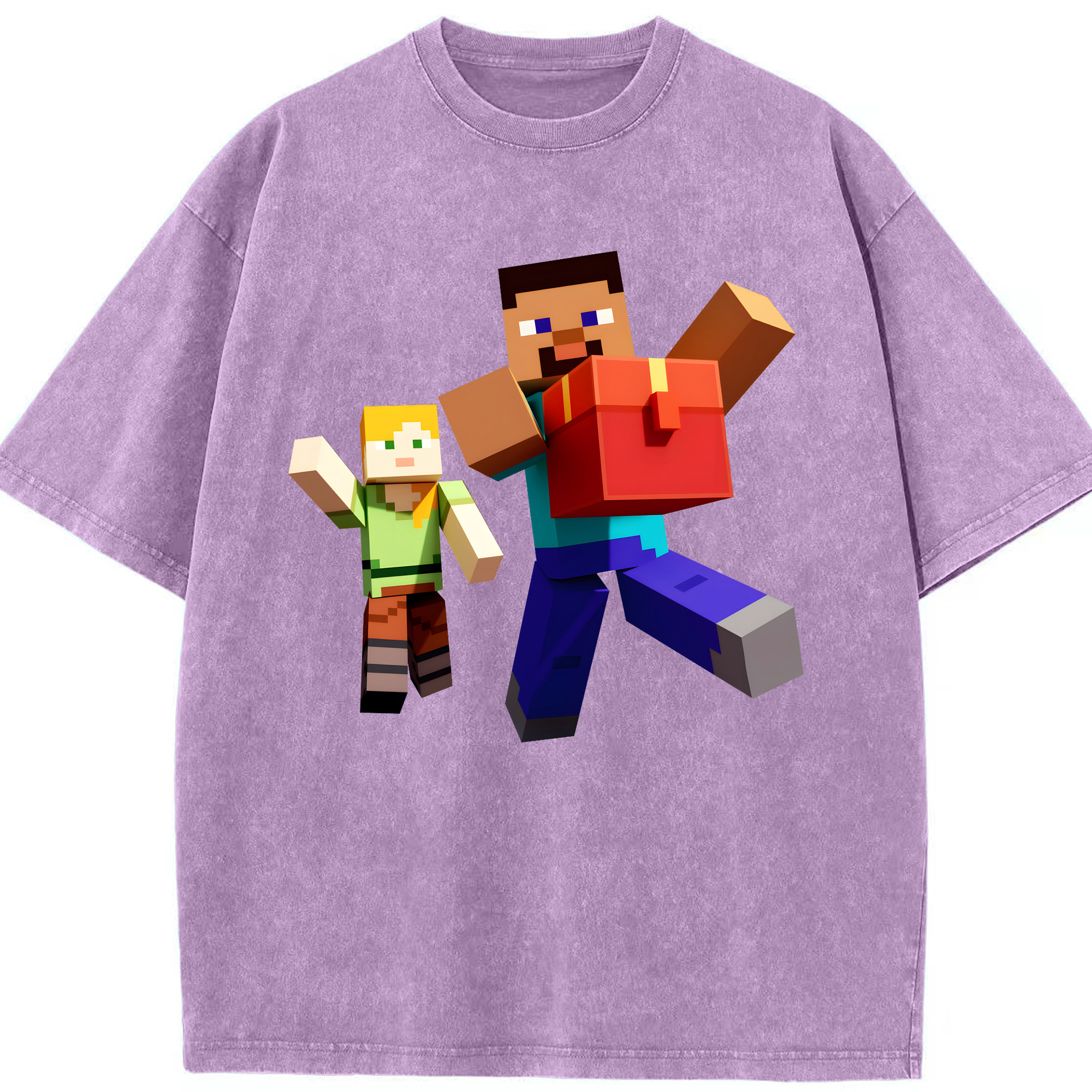 （画像用） マインクラフト ブロックの世界 Minecraft MC Block world 綿100% ヴィンテージ風 半袖Tシャツ（フロントプリント）