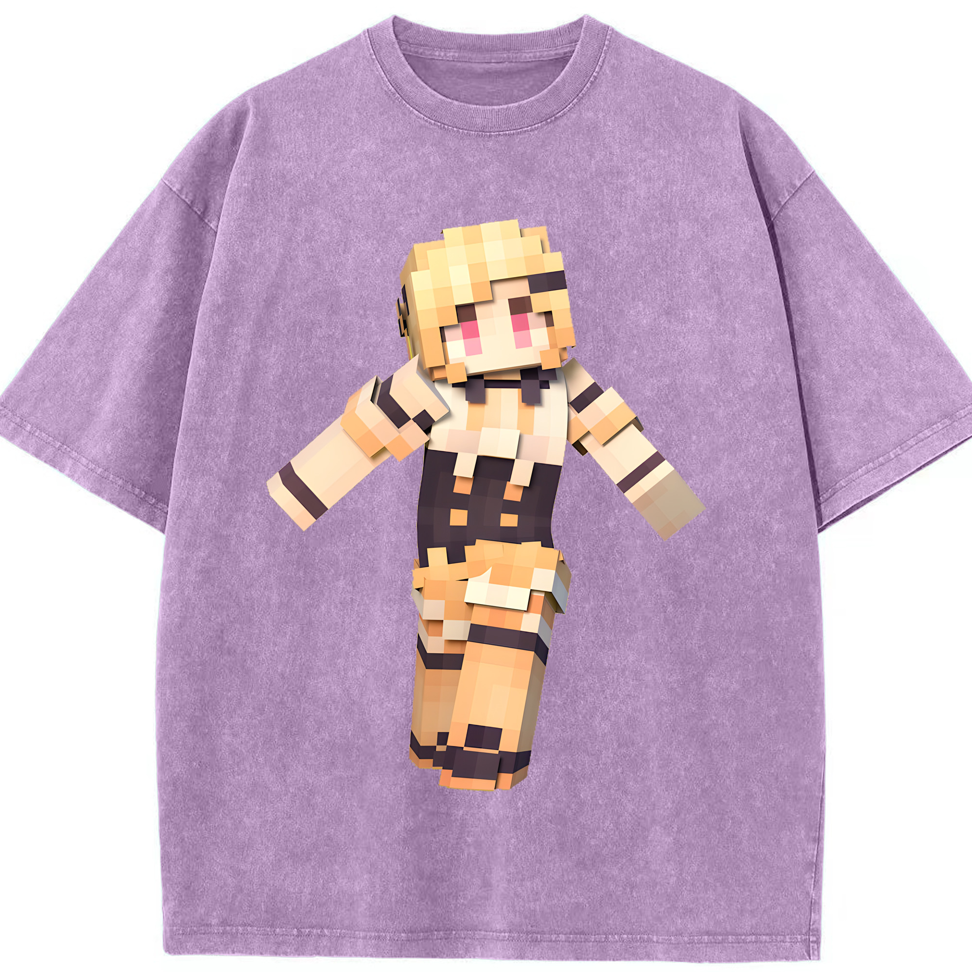 （画像用） マインクラフト ブロックの世界 Minecraft MC Block world 綿100% ヴィンテージ風 半袖Tシャツ（フロントプリント）