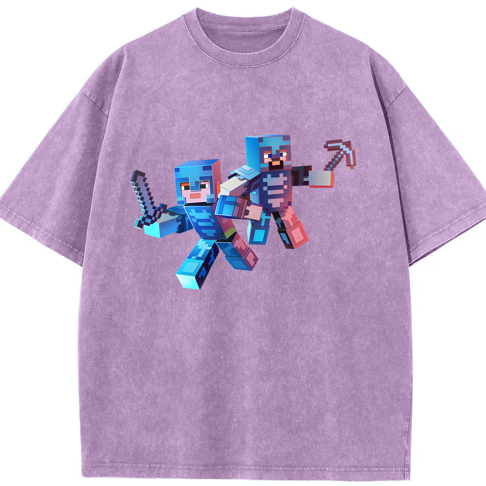 （画像用） マインクラフト ブロックの世界 Minecraft MC Block world 綿100% ヴィンテージ風 半袖Tシャツ（フロントプリント）