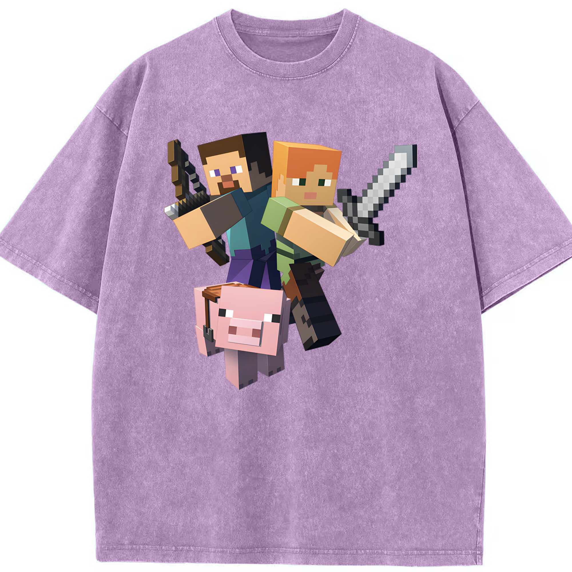 （画像用） マインクラフト ブロックの世界 Minecraft MC Block world 綿100% ヴィンテージ風 半袖Tシャツ（フロントプリント）