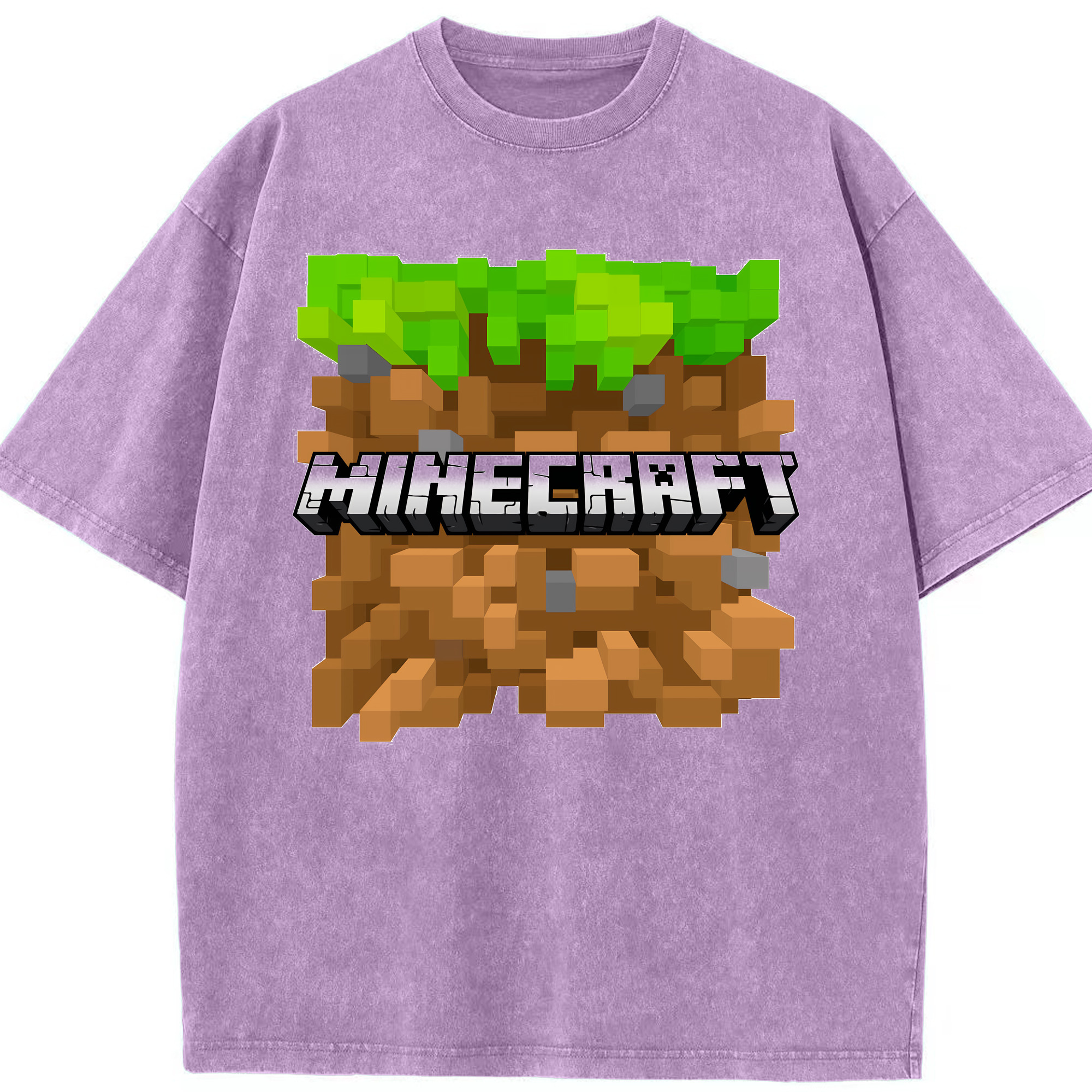 （画像用） マインクラフト ブロックの世界 Minecraft MC Block world 綿100% ヴィンテージ風 半袖Tシャツ（フロントプリント）