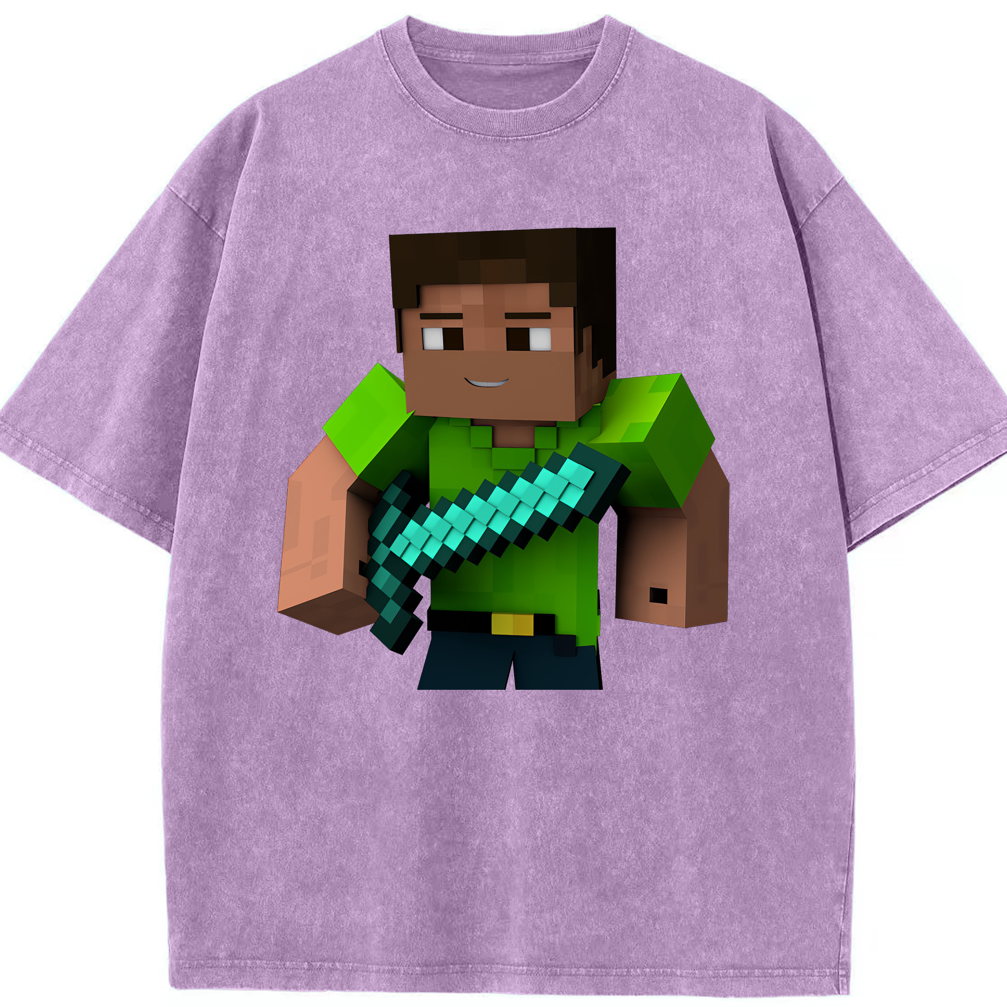 （画像用） マインクラフト ブロックの世界 Minecraft MC Block world 綿100% ヴィンテージ風 半袖Tシャツ（フロントプリント）
