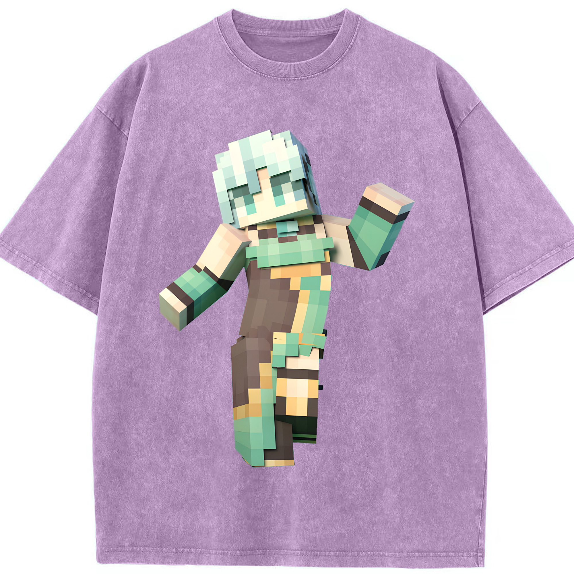 （画像用） マインクラフト ブロックの世界 Minecraft MC Block world 綿100% ヴィンテージ風 半袖Tシャツ（フロントプリント）