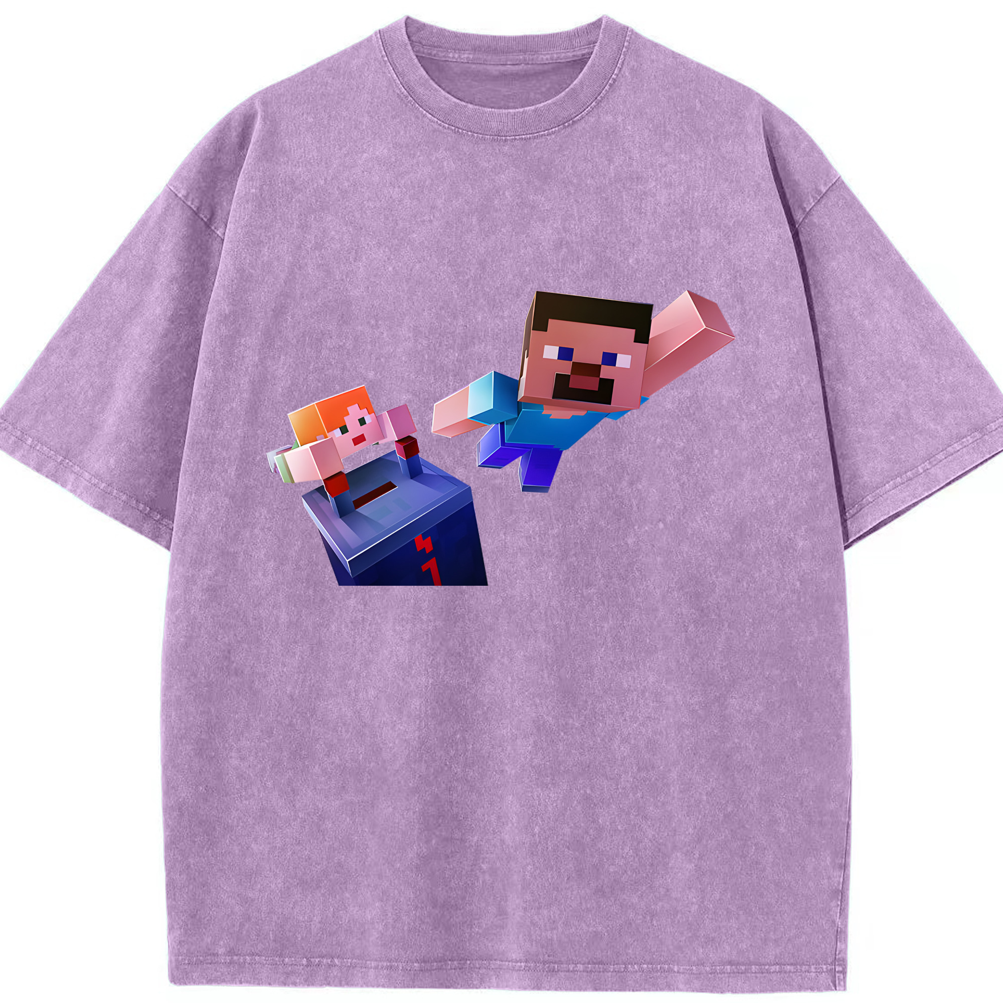 （画像用） マインクラフト ブロックの世界 Minecraft MC Block world 綿100% ヴィンテージ風 半袖Tシャツ（フロントプリント）