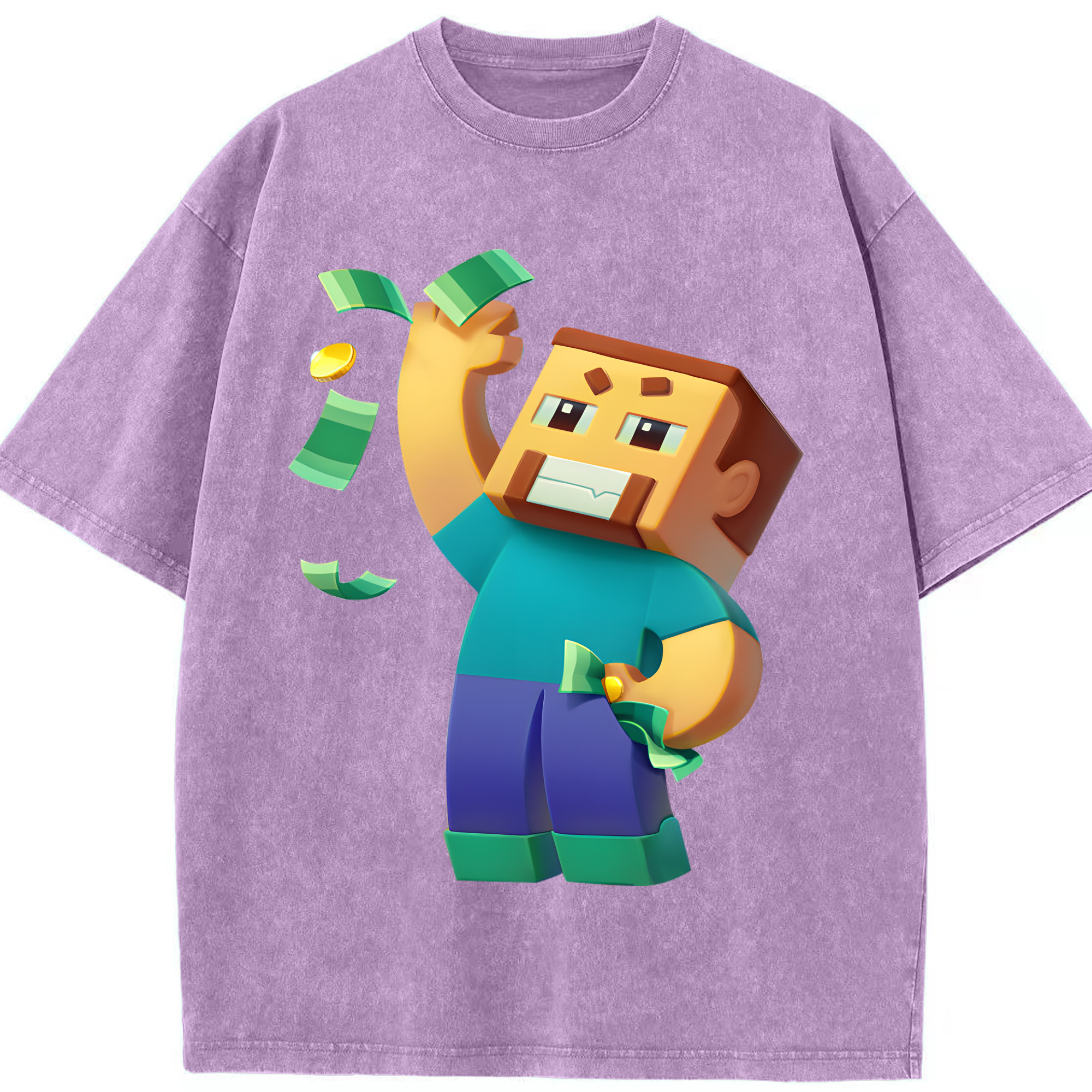 （画像用） マインクラフト ブロックの世界 Minecraft MC Block world 綿100% ヴィンテージ風 半袖Tシャツ（フロントプリント）