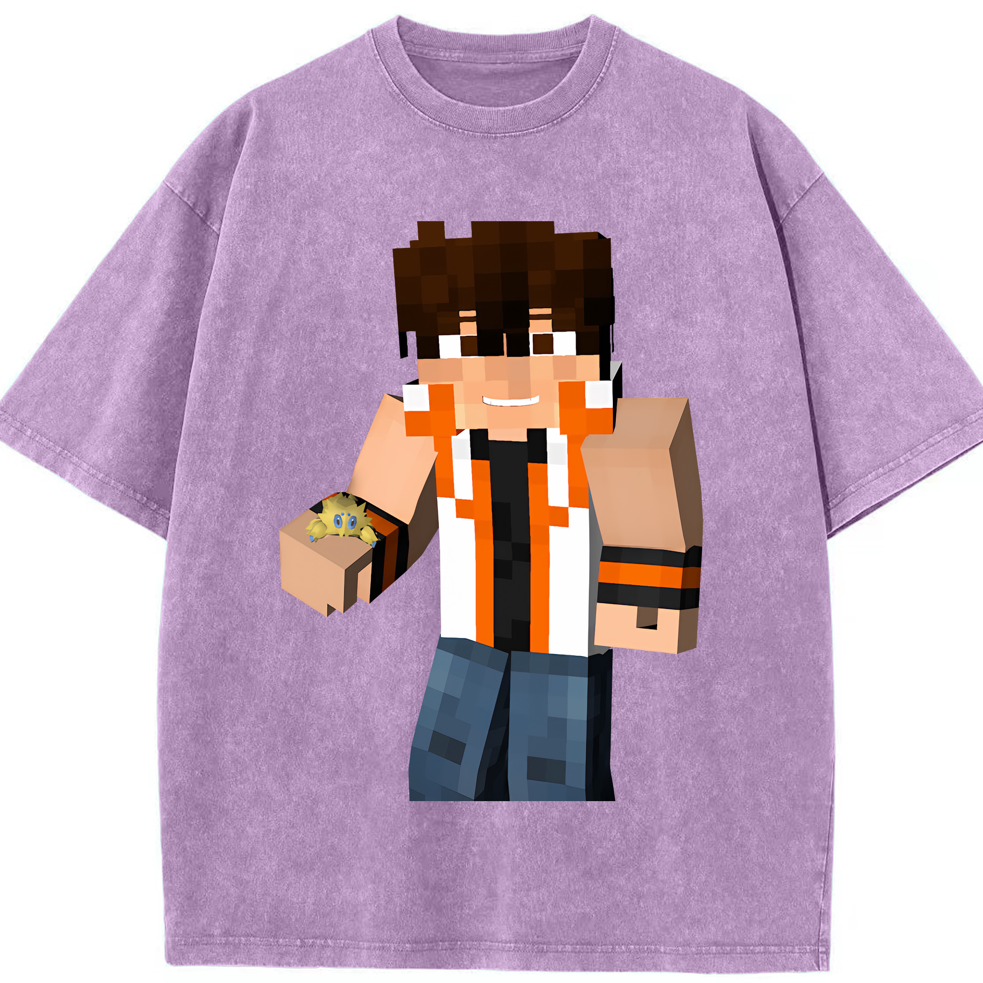 （画像用） マインクラフト ブロックの世界 Minecraft MC Block world 綿100% ヴィンテージ風 半袖Tシャツ（フロントプリント）