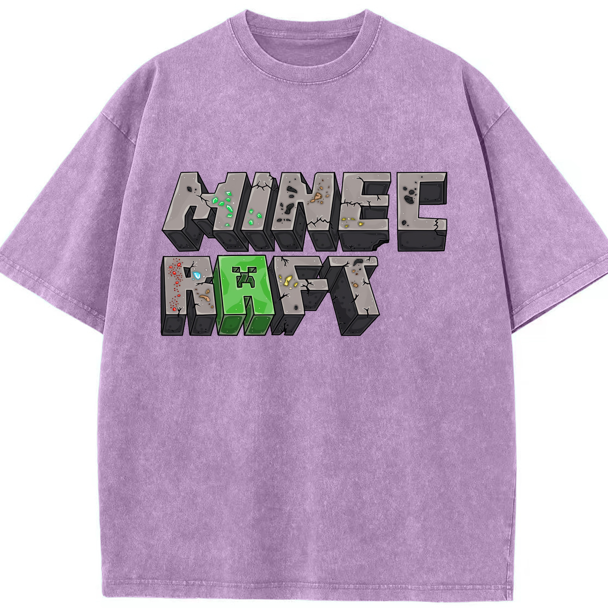 （画像用） マインクラフト ブロックの世界 Minecraft MC Block world 綿100% ヴィンテージ風 半袖Tシャツ（フロントプリント）