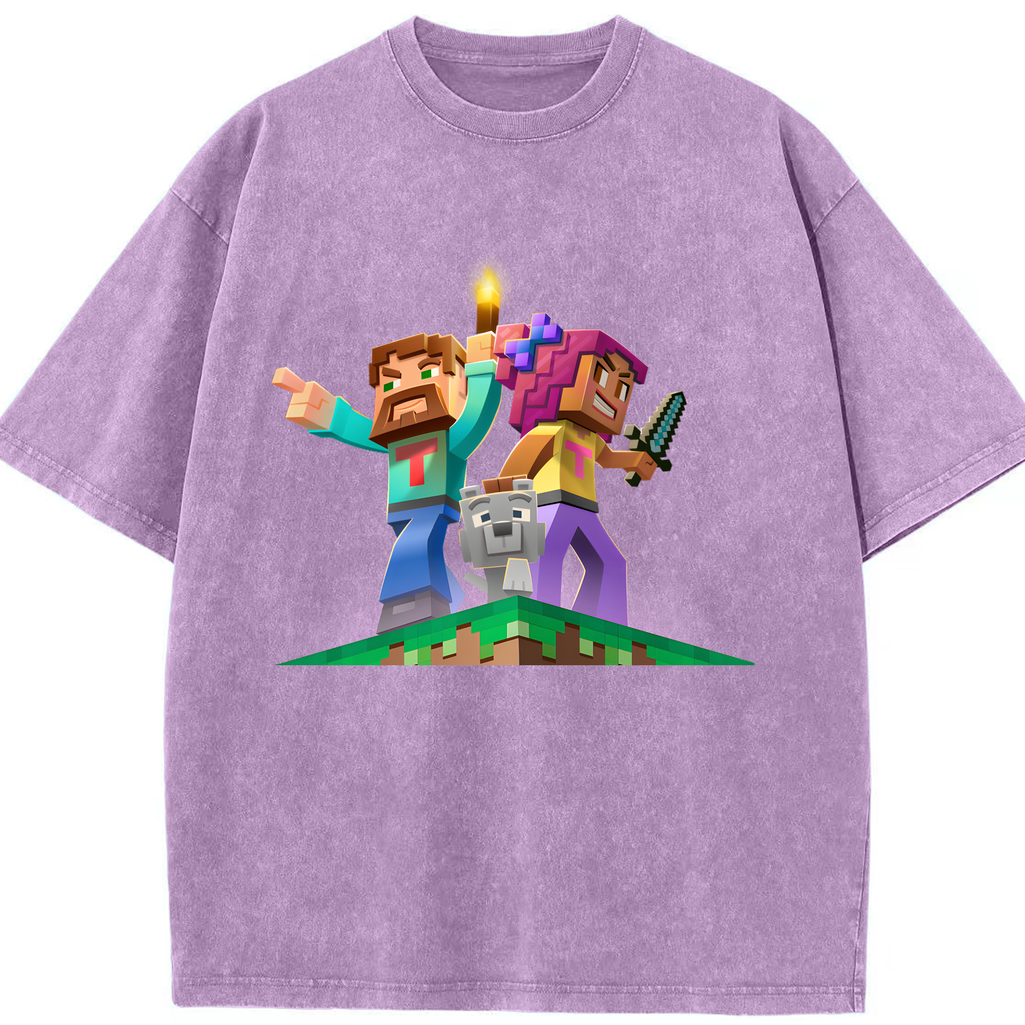 （画像用） マインクラフト ブロックの世界 Minecraft MC Block world 綿100% ヴィンテージ風 半袖Tシャツ（フロントプリント）