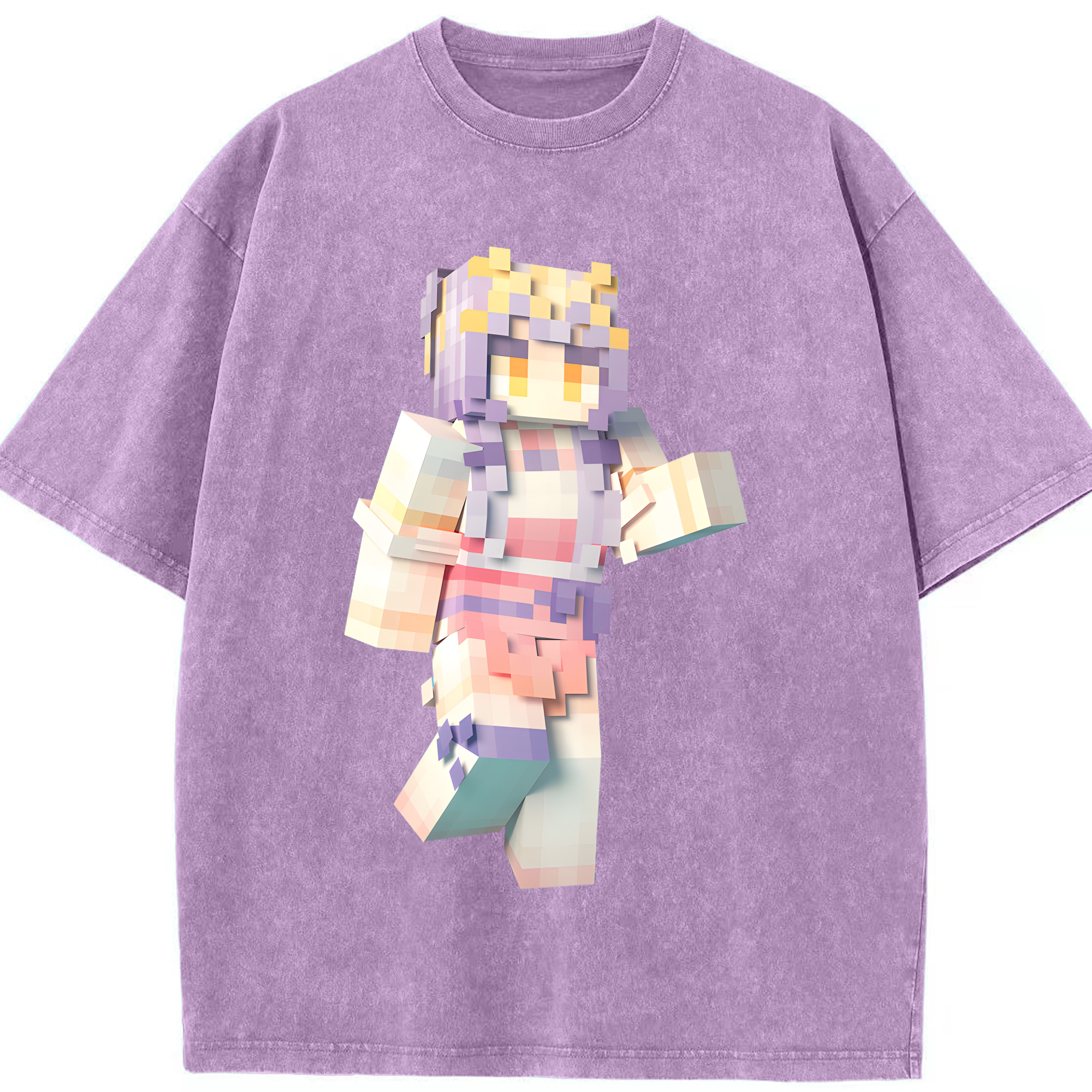 （画像用） マインクラフト ブロックの世界 Minecraft MC Block world 綿100% ヴィンテージ風 半袖Tシャツ（フロントプリント）