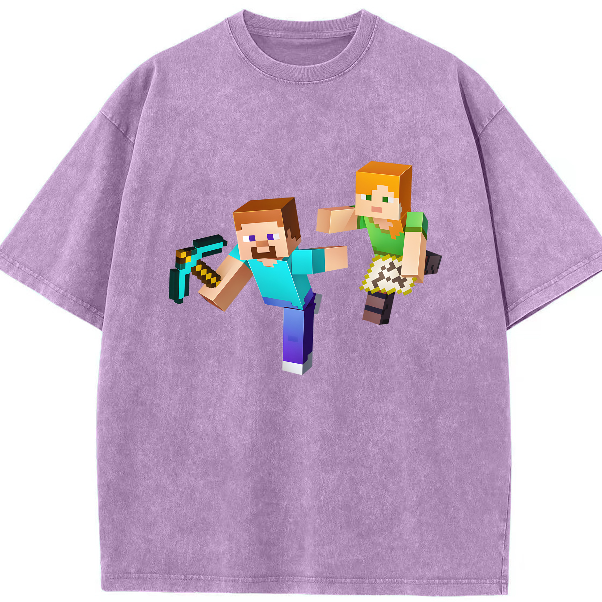 （画像用） マインクラフト ブロックの世界 Minecraft MC Block world 綿100% ヴィンテージ風 半袖Tシャツ（フロントプリント）