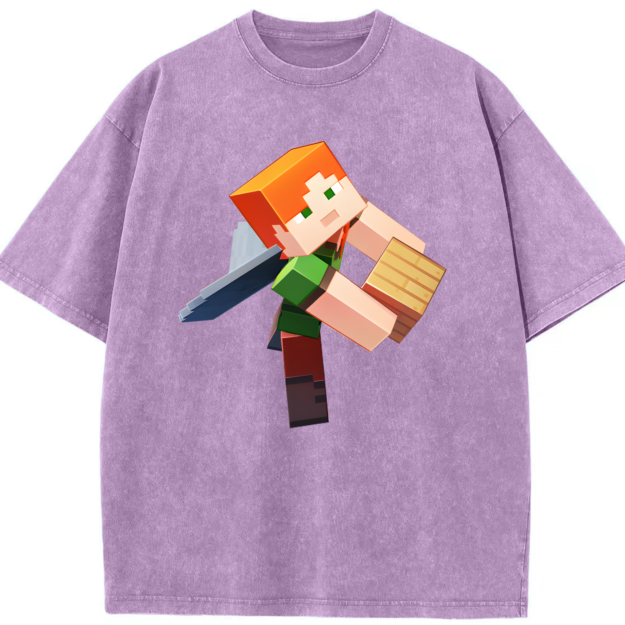 （画像用） マインクラフト ブロックの世界 Minecraft MC Block world 綿100% ヴィンテージ風 半袖Tシャツ（フロントプリント）