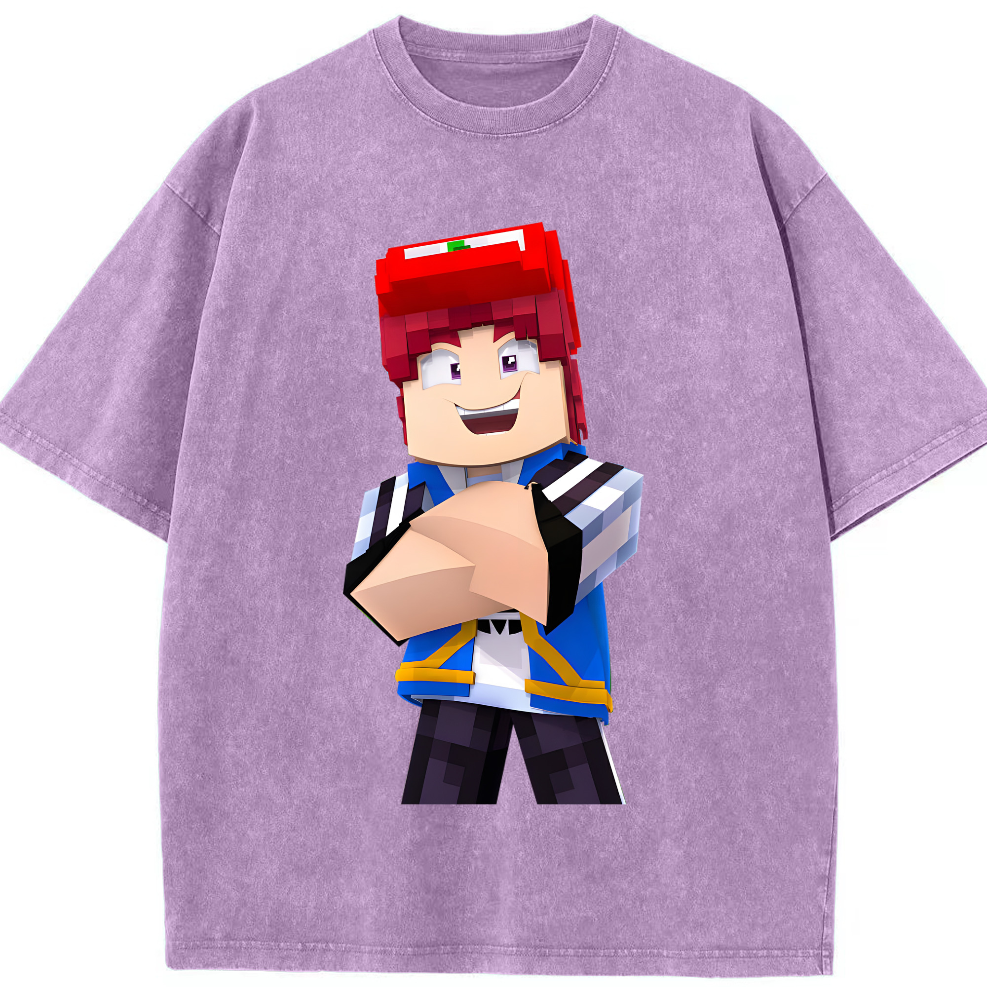 （画像用） マインクラフト ブロックの世界 Minecraft MC Block world 綿100% ヴィンテージ風 半袖Tシャツ（フロントプリント）