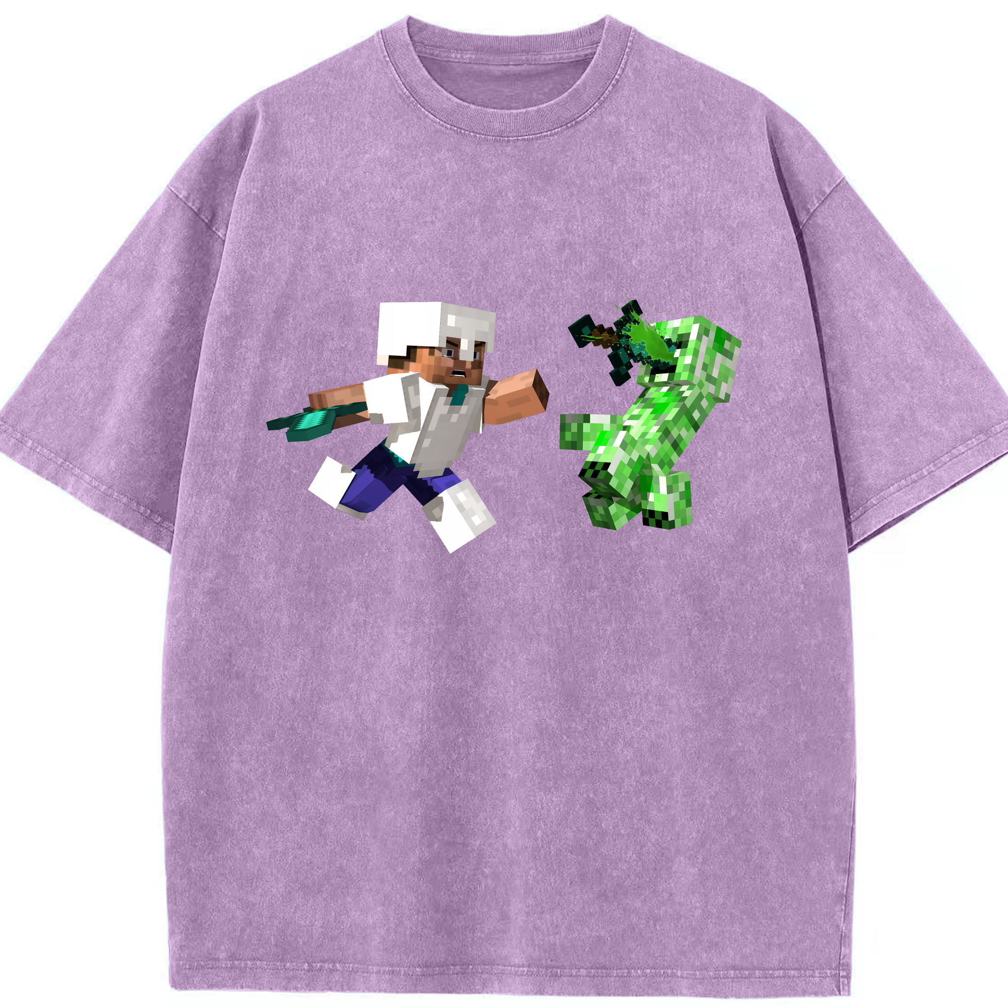 （画像用） マインクラフト ブロックの世界 Minecraft MC Block world 綿100% ヴィンテージ風 半袖Tシャツ（フロントプリント）