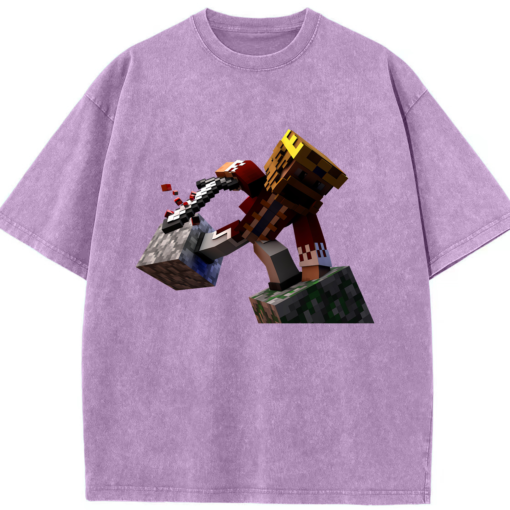 （画像用） マインクラフト ブロックの世界 Minecraft MC Block world 綿100% ヴィンテージ風 半袖Tシャツ（フロントプリント）