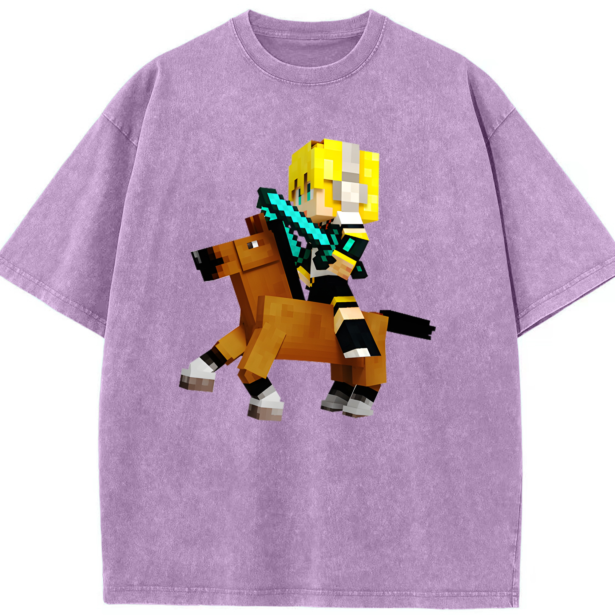 （画像用） マインクラフト ブロックの世界 Minecraft MC Block world 綿100% ヴィンテージ風 半袖Tシャツ（フロントプリント）