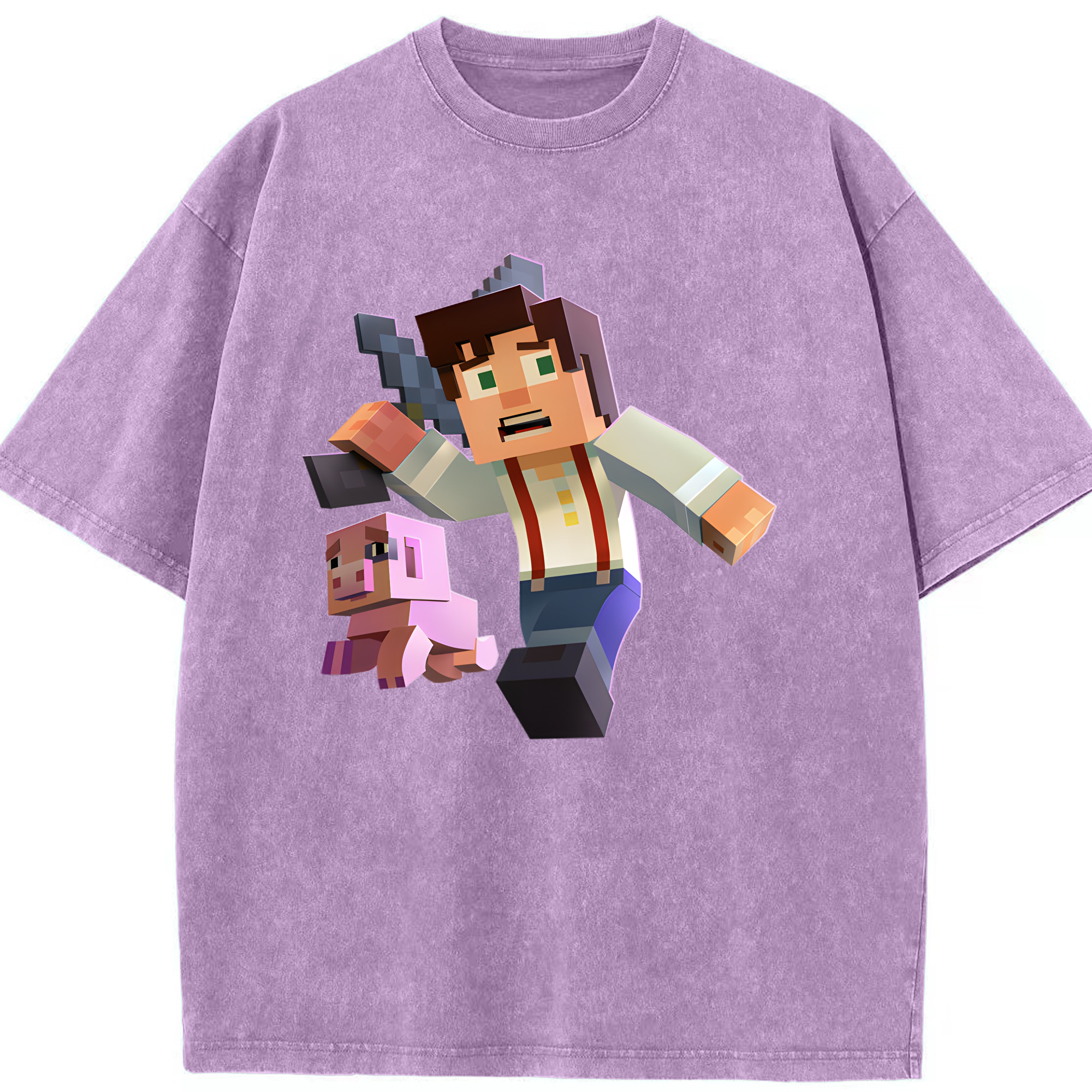 （画像用） マインクラフト ブロックの世界 Minecraft MC Block world 綿100% ヴィンテージ風 半袖Tシャツ（フロントプリント）