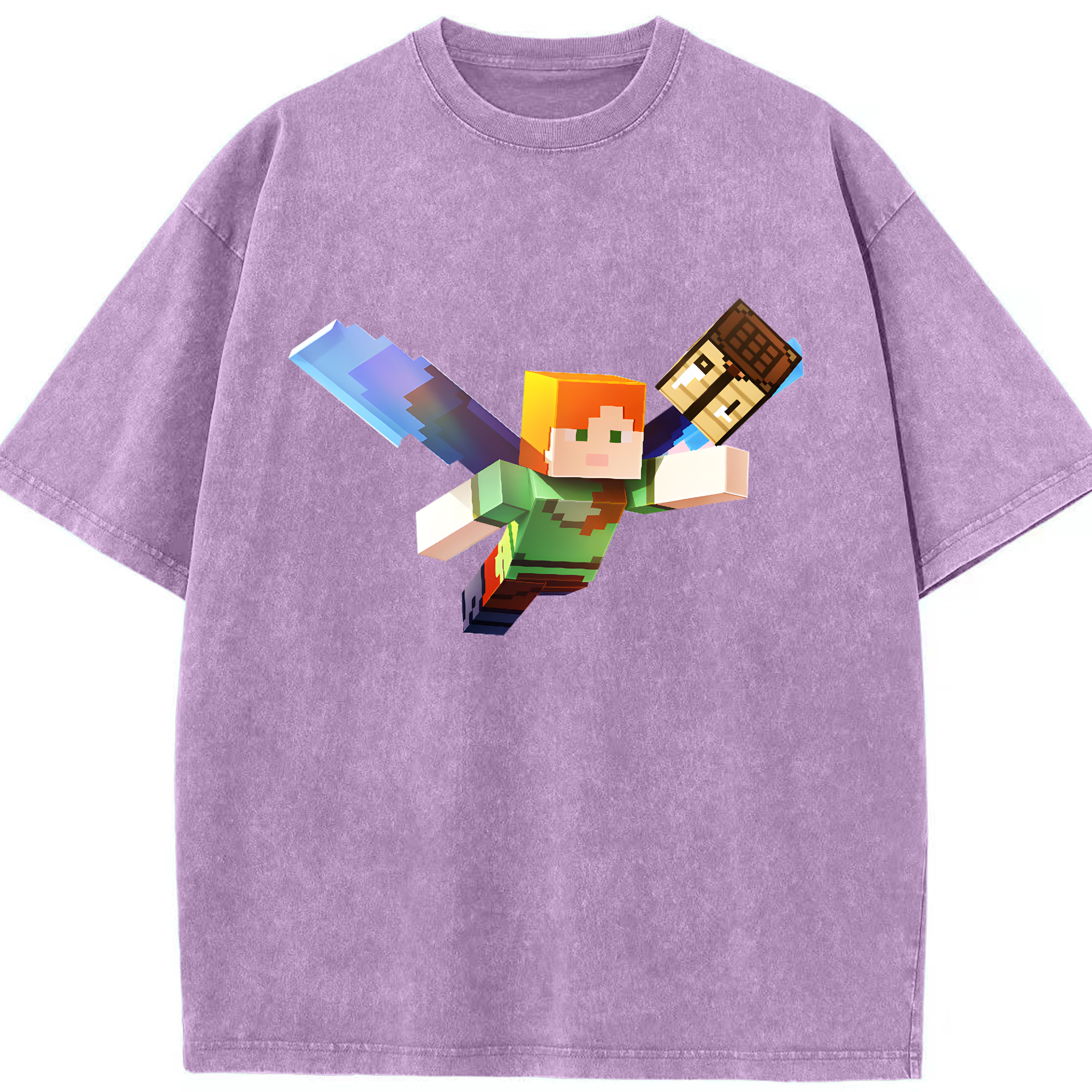 （画像用） マインクラフト ブロックの世界 Minecraft MC Block world 綿100% ヴィンテージ風 半袖Tシャツ（フロントプリント）
