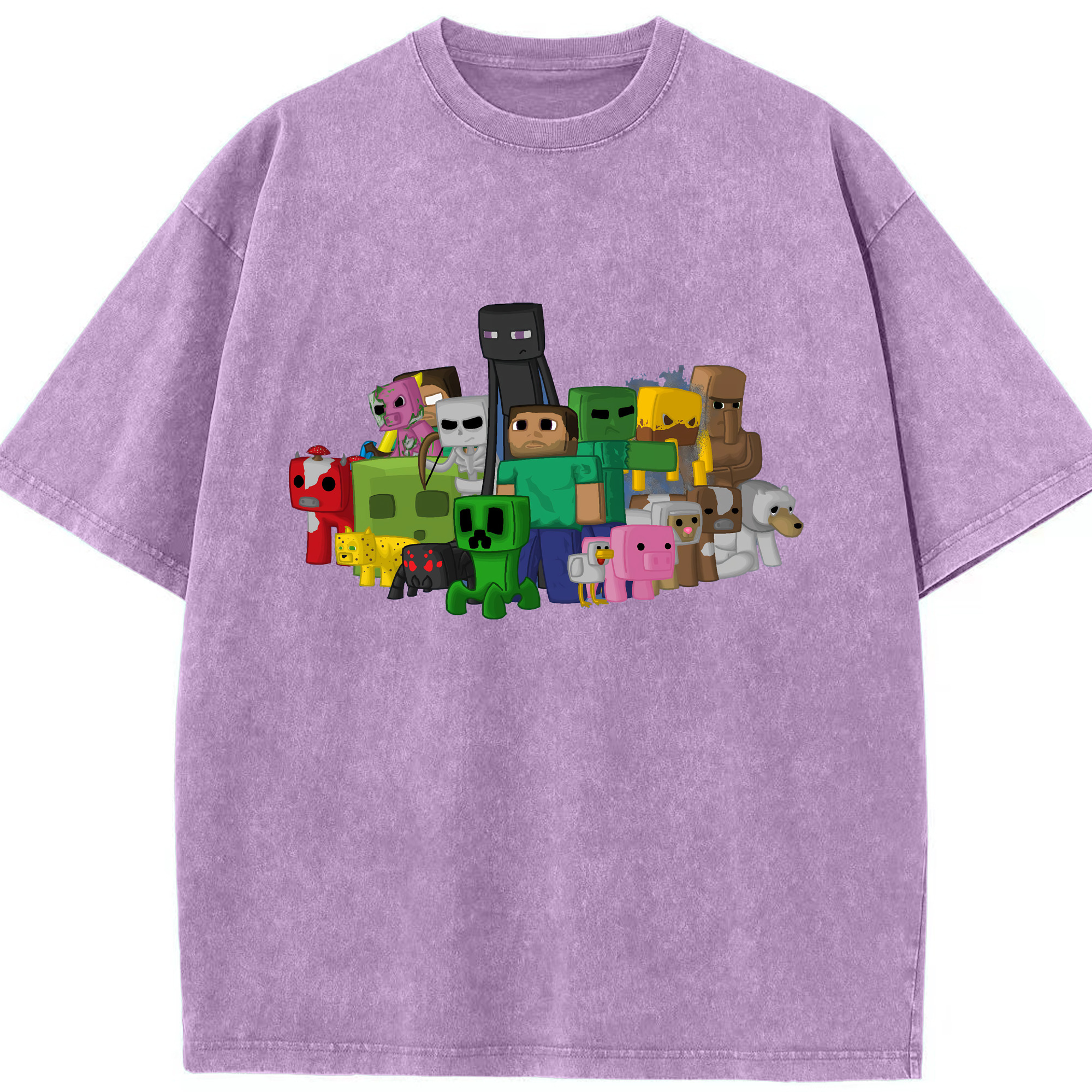 （画像用） マインクラフト ブロックの世界 Minecraft MC Block world 綿100% ヴィンテージ風 半袖Tシャツ（フロントプリント）