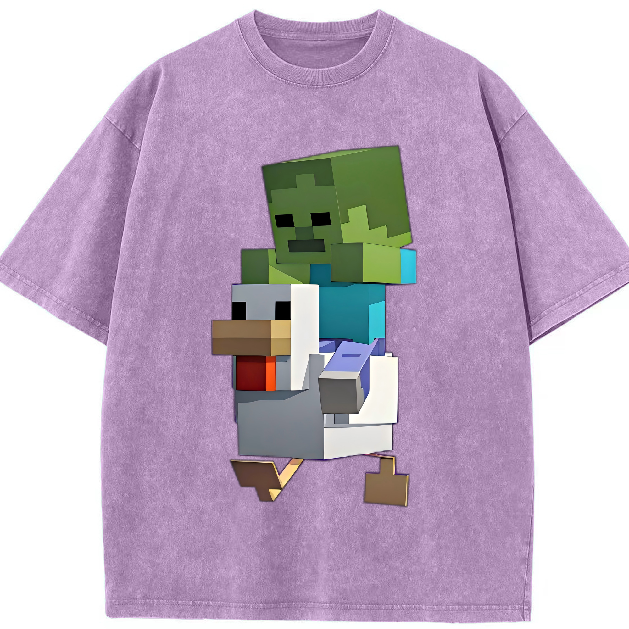 （画像用） マインクラフト ブロックの世界 Minecraft MC Block world 綿100% ヴィンテージ風 半袖Tシャツ（フロントプリント）