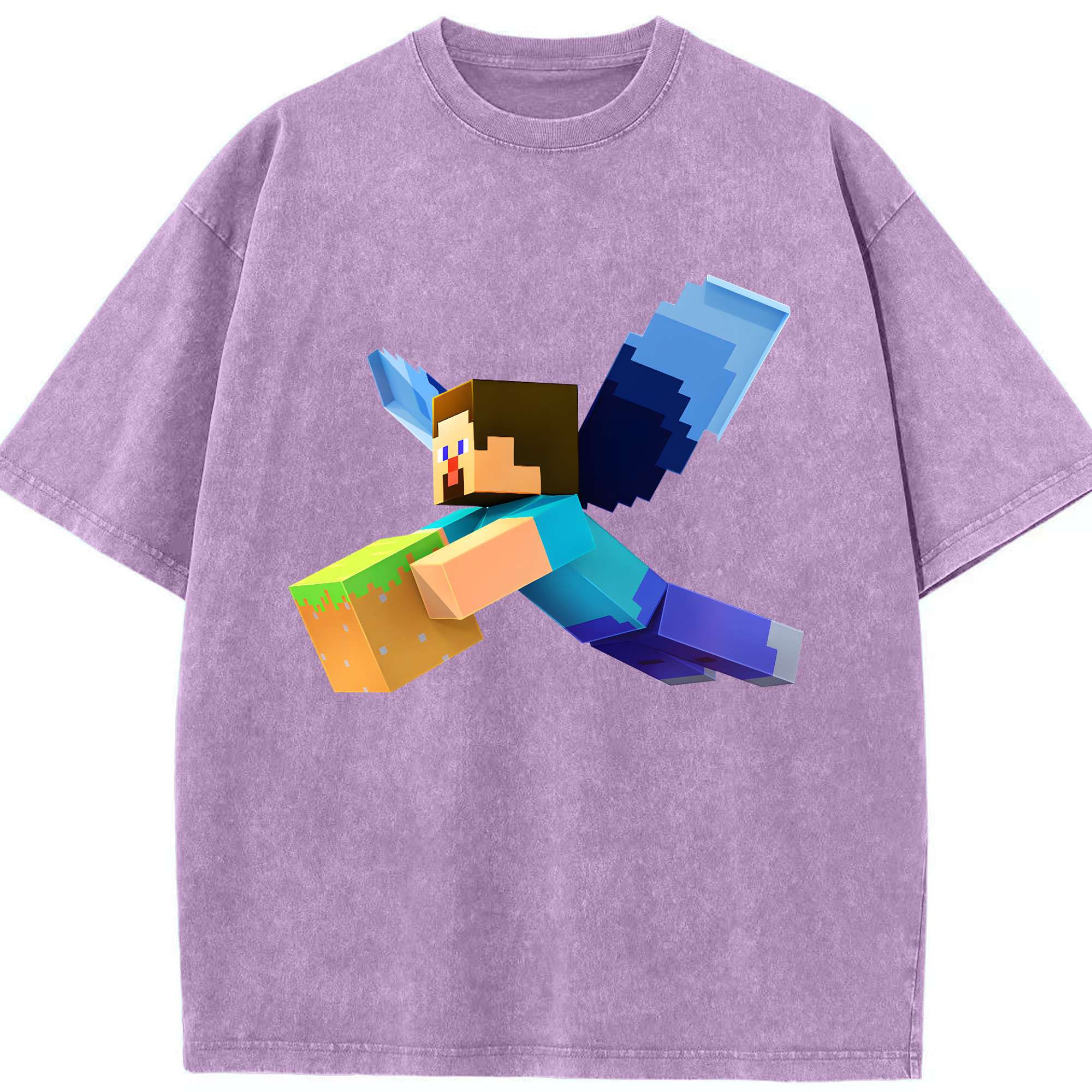（画像用） マインクラフト ブロックの世界 Minecraft MC Block world 綿100% ヴィンテージ風 半袖Tシャツ（フロントプリント）