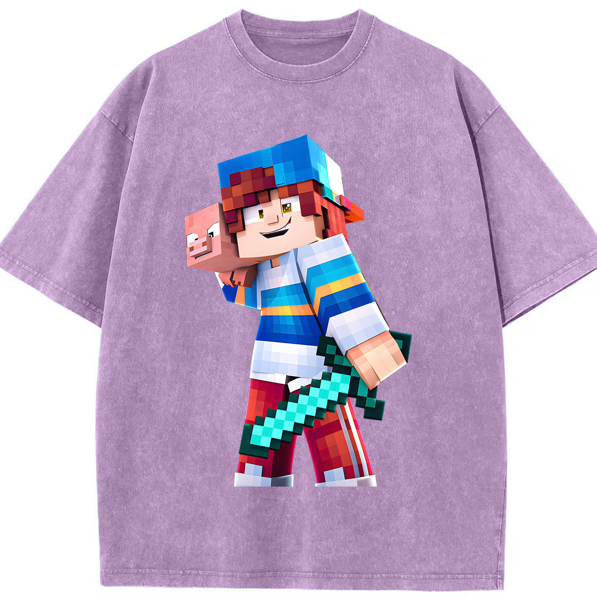 （画像用） マインクラフト ブロックの世界 Minecraft MC Block world 綿100% ヴィンテージ風 半袖Tシャツ（フロントプリント）