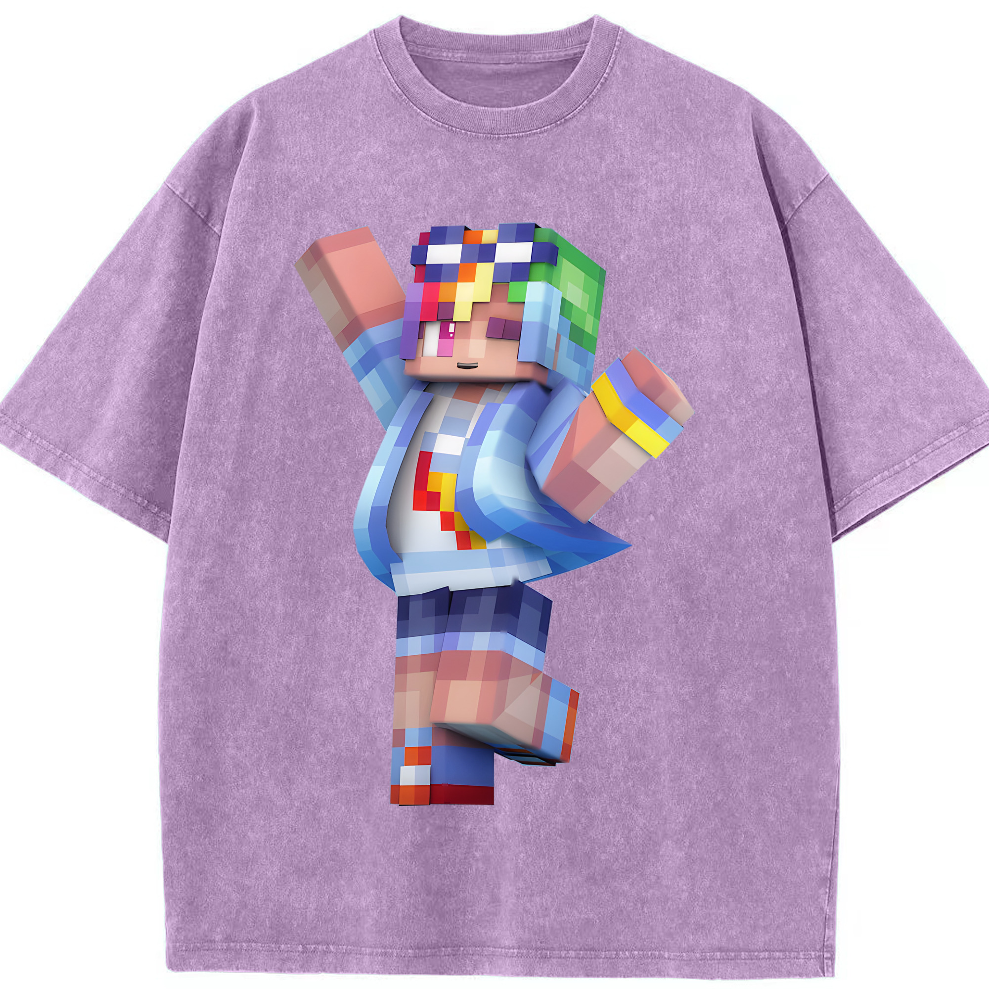 （画像用） マインクラフト ブロックの世界 Minecraft MC Block world 綿100% ヴィンテージ風 半袖Tシャツ（フロントプリント）