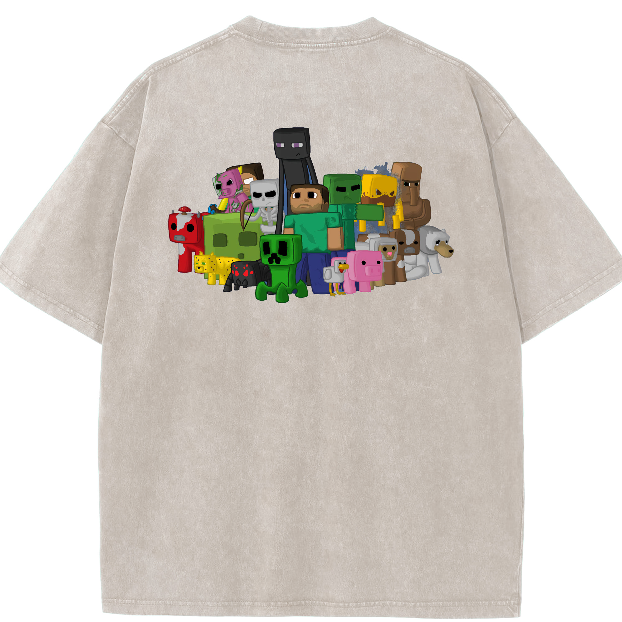 （画像用） マインクラフト ブロックの世界 Minecraft MC Block world 綿100% ヴィンテージ風 半袖Tシャツ（背面プリント）