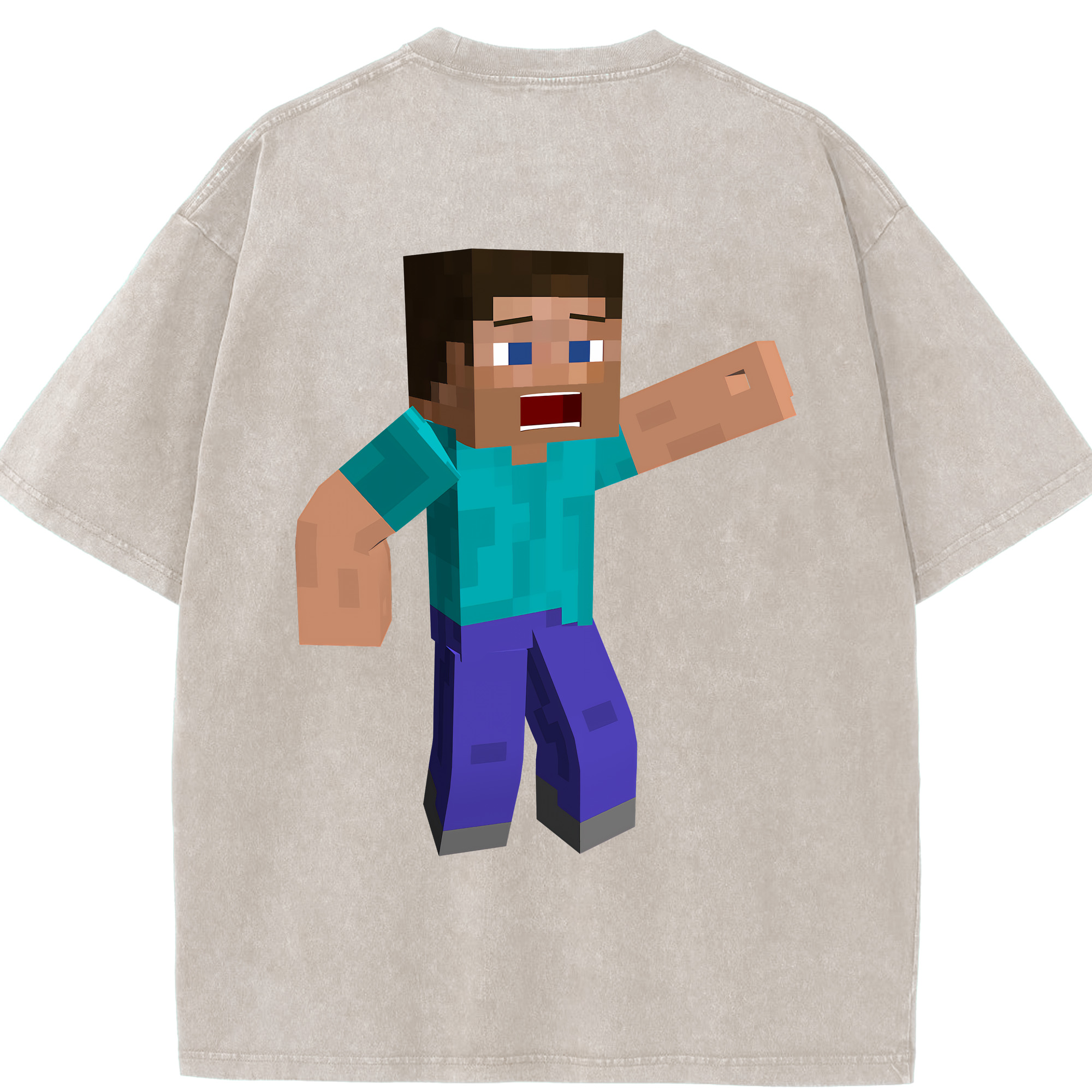 （画像用） マインクラフト ブロックの世界 Minecraft MC Block world 綿100% ヴィンテージ風 半袖Tシャツ（背面プリント）