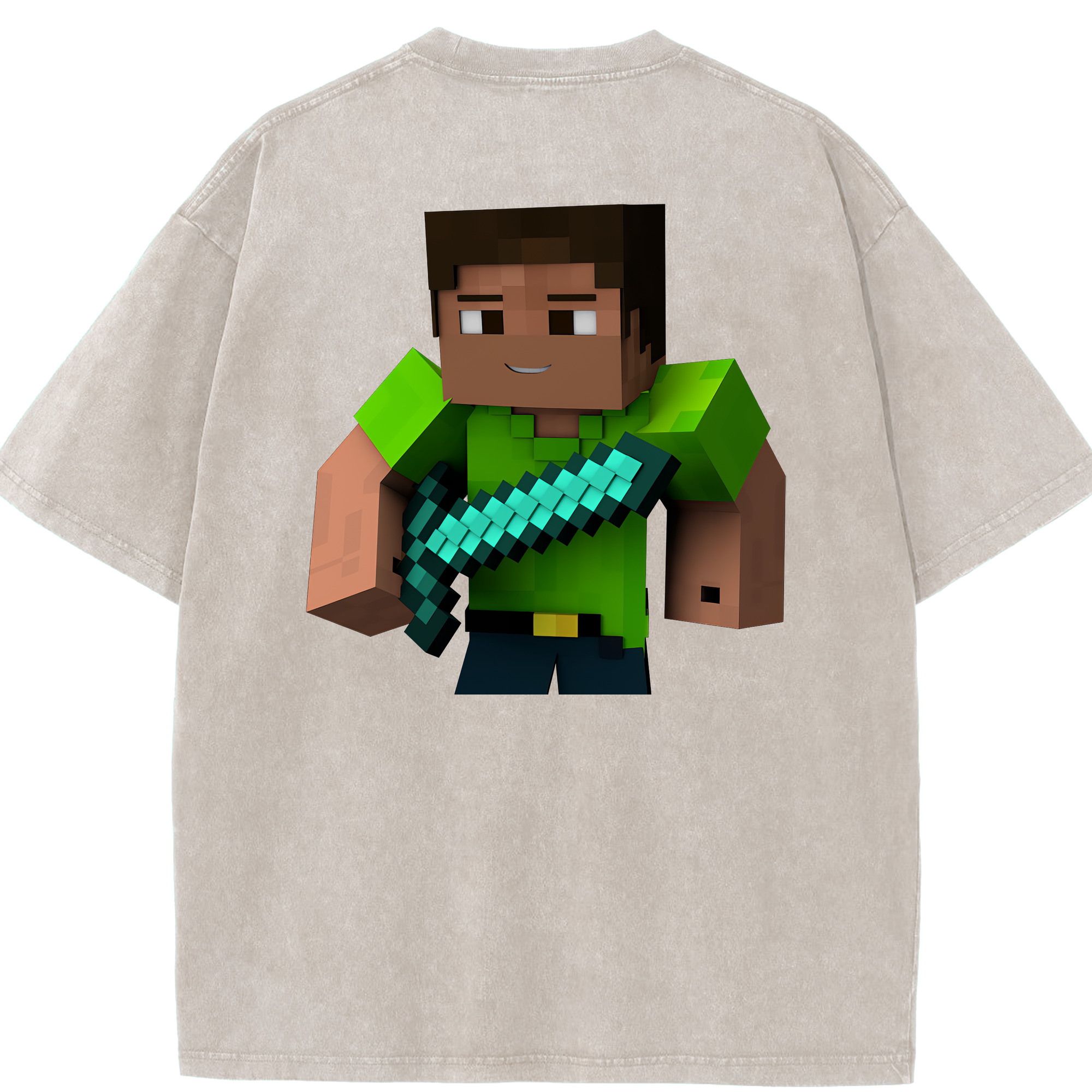 （画像用） マインクラフト ブロックの世界 Minecraft MC Block world 綿100% ヴィンテージ風 半袖Tシャツ（背面プリント）