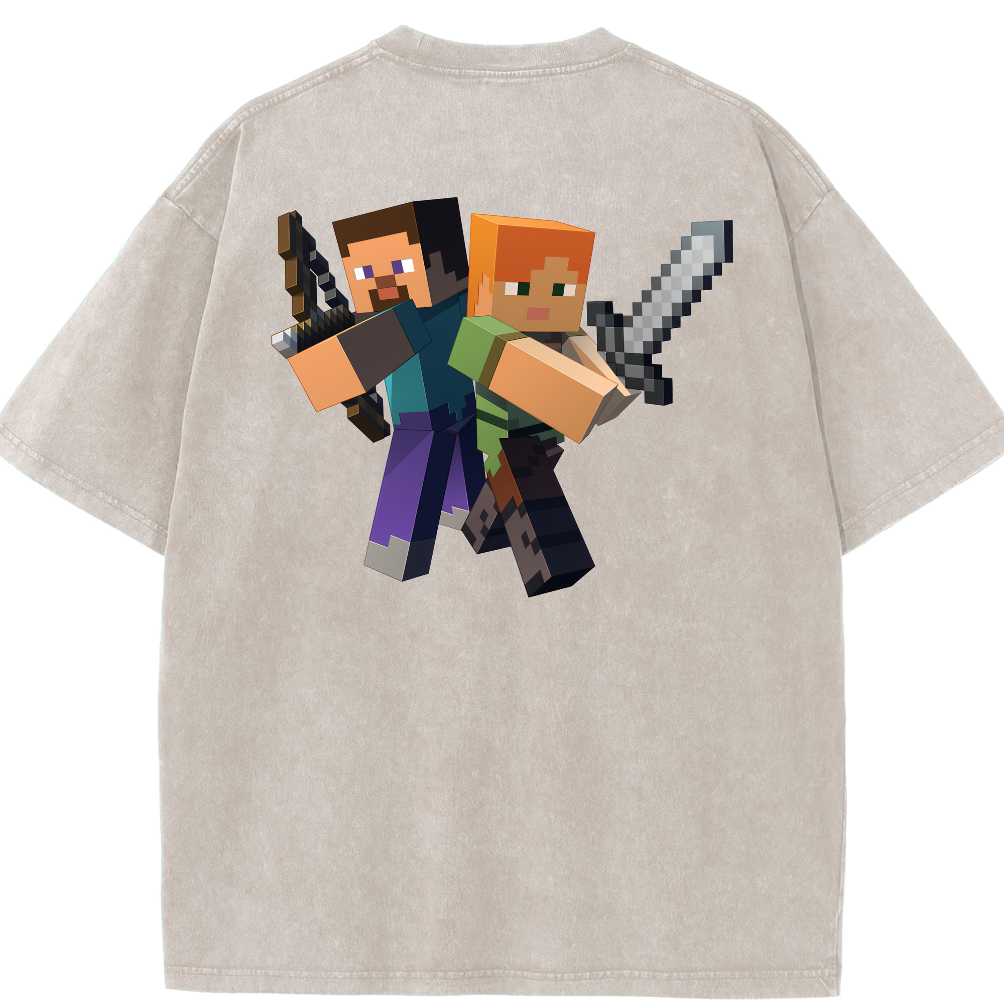 （画像用） マインクラフト ブロックの世界 Minecraft MC Block world 綿100% ヴィンテージ風 半袖Tシャツ（背面プリント）